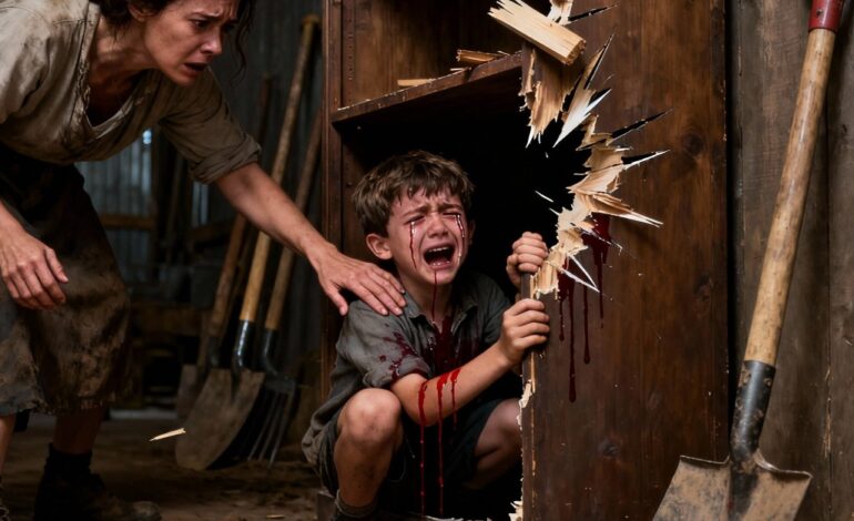 At our isolated wooden lodge, my brother-in-law slammed my son into a dangerous storage room and locked the door behind him. “He needs to toughen up!” he sneered as I screamed for the key, panic clawing at my throat. Without thinking twice, I grabbed a crowbar, pried the door open with all my strength, and swept my trembling son into my arms. Once he was safe, I didn’t call a lawyer. I struck a match, its small flame dancing across the wooden walls, and fixed the entire family with a hard stare. “Some of you,” I said coldly, “still need to learn what toughness truly means.”….