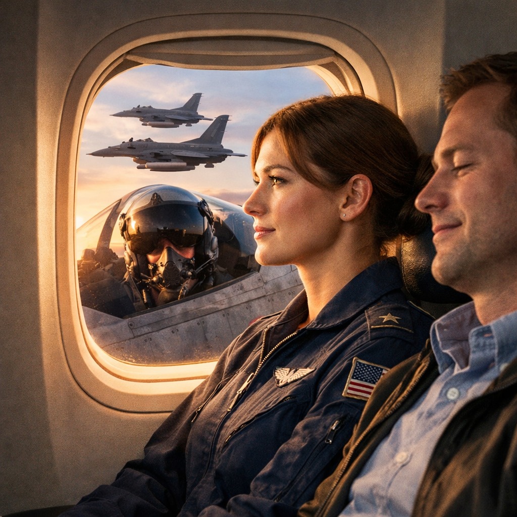 Była samotną matką na miejscu 12F — aż do czasu, gdy piloci F 22 powiedzieli: „Witamy z powrotem, Viper One”