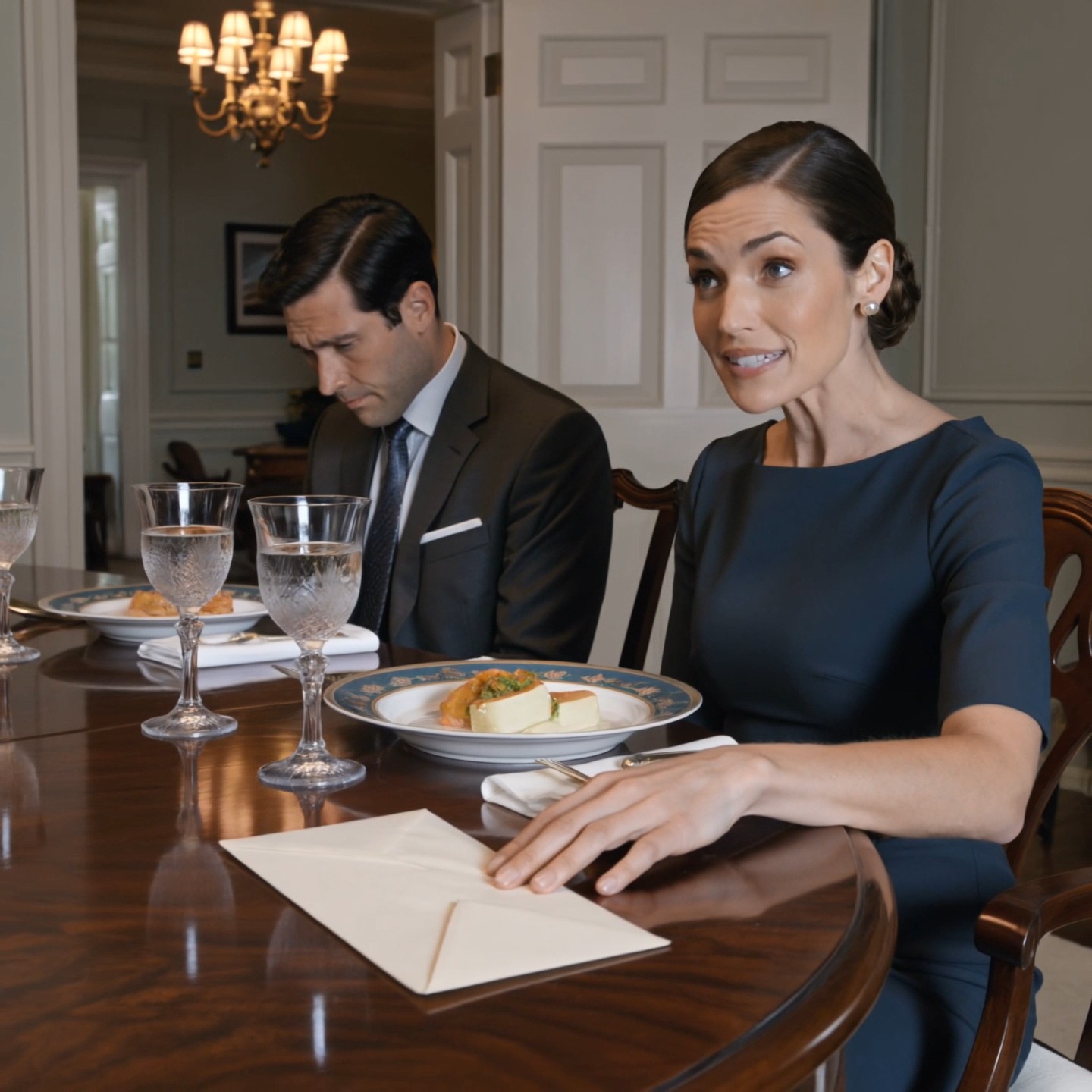 L’enveloppe glissa sur la table en chêne poli et s’arrêta près de mon assiette avec une telle douceur que, l’espace d’un instant, cela sembla presque poli. Robert Harper y garda deux doigts un moment de plus, comme s’il voulait que je comprenne le nombre à l’intérieur avant même que je ne regarde. En face de lui, Margaret était assise sous le lustre, arborant ce sourire serein typique des clubs de campagne, ce sourire que les femmes affichent lorsqu’elles ont déjà décidé de la fin de la soirée. Mon mari fixait son verre d’eau. Un doux jazz s’échappait du salon. Cristal. Nappe. Couverts disposés avec une précision militaire. C’était le genre de dîner où personne n’élevait la voix, mais où chaque phrase sonnait comme une négociation.