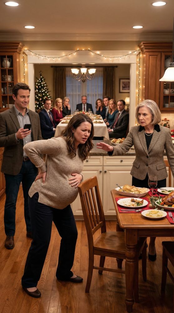 Je n’ai jamais dit à mes beaux-parents que j’étais la fille du juge en chef. Alors que j’étais enceinte de sept mois, ils m’ont forcée à préparer tout le repas de Noël toute seule. Ma belle-mère m’a même obligée à manger debout dans la cuisine, prétendant que c’était « bon pour le bébé ». Quand j’ai essayé de m’asseoir, elle m’a repoussée si violemment que j’ai fait une fausse couche. J’ai voulu appeler la police, mais mon mari me l’a arraché des mains en ricanant : « Je suis avocat. Tu n’y arriveras pas. » Je l’ai regardé droit dans les yeux et j’ai dit calmement : « Alors appelle mon père. » Il a ri en composant le numéro, ignorant complètement que sa carrière juridique était sur le point de s’achever.