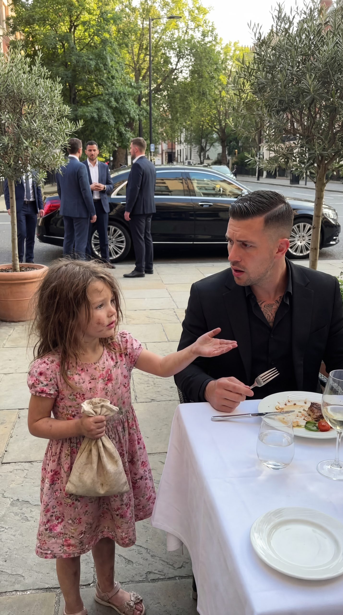 Un puissant restaurateur était assis calmement au centre d’un dîner privé, faisant confiance à tous ceux qui l’entouraient — jusqu’à ce qu’une petite fille tremblante entre en courant, fuyant la pluie, et le supplie de ne pas prendre la première bouchée.