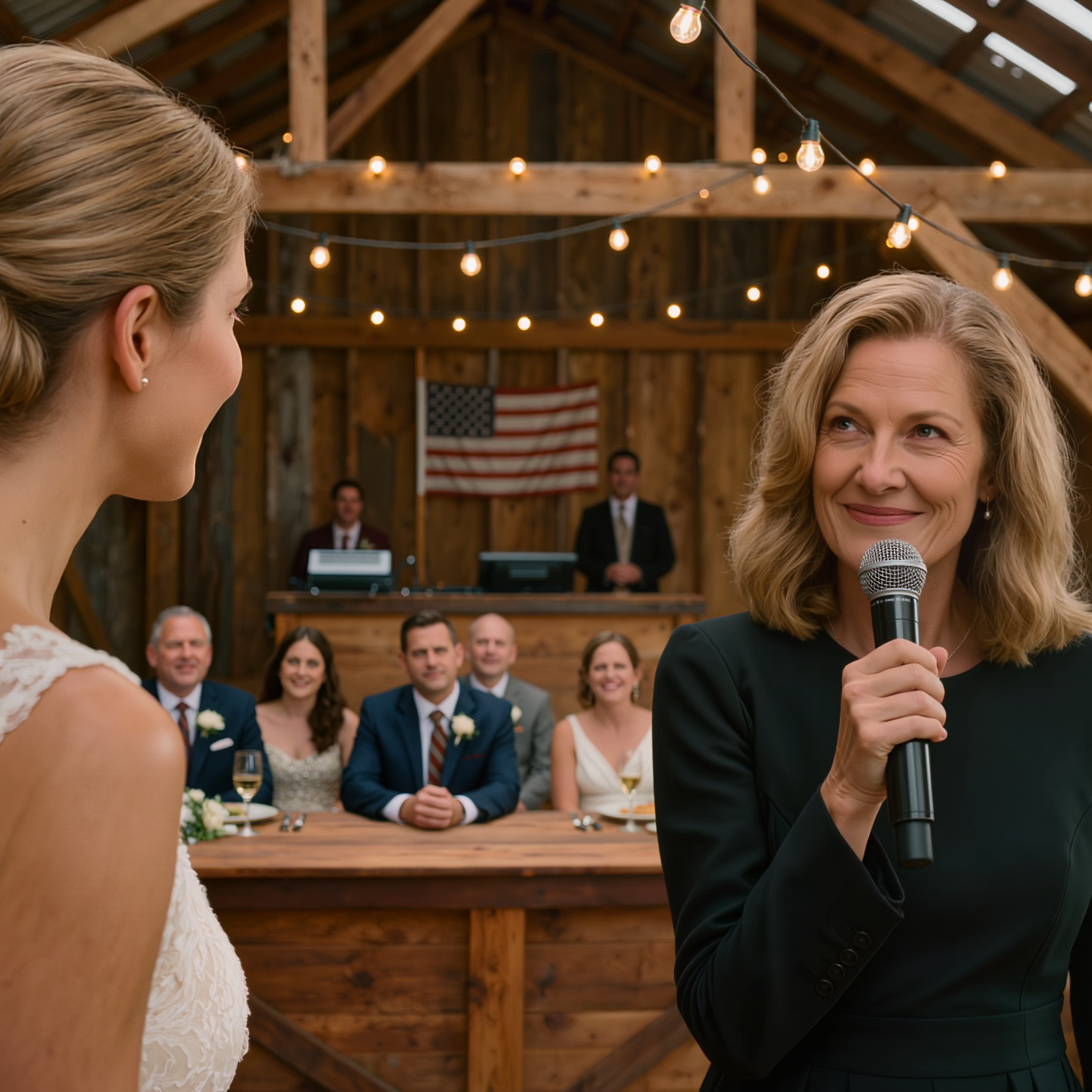 À mon mariage, mes parents portaient des vêtements de deuil noirs. Ma mère a pris le micro : « Nous resterons ici jusqu’à ce que vous signiez la cession de la maison à votre sœur ! » Ma sœur a ri. Mon mari s’est levé calmement et a pointé l’écran. Ce qui est apparu à l’écran les a fait fuir la salle.