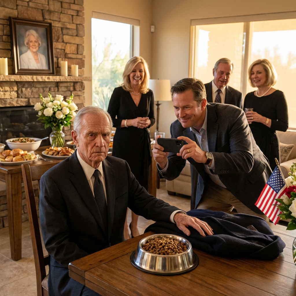 Lors de la cérémonie commémorative de ma femme, mon fils m’a tendu une gamelle de croquettes pour chien en disant : « C’est ce que mangent les parasites. » Puis il a sorti son téléphone et a filmé la scène, comptant bien faire de mon humiliation un spectacle. Je n’ai pas protesté. Je me suis simplement levé et je suis parti. Le lendemain matin, quand ses cartes bancaires ont soudainement cessé de fonctionner et que la police s’est présentée à sa porte, c’est lui qui m’a appelé, paniqué, me suppliant de répondre.