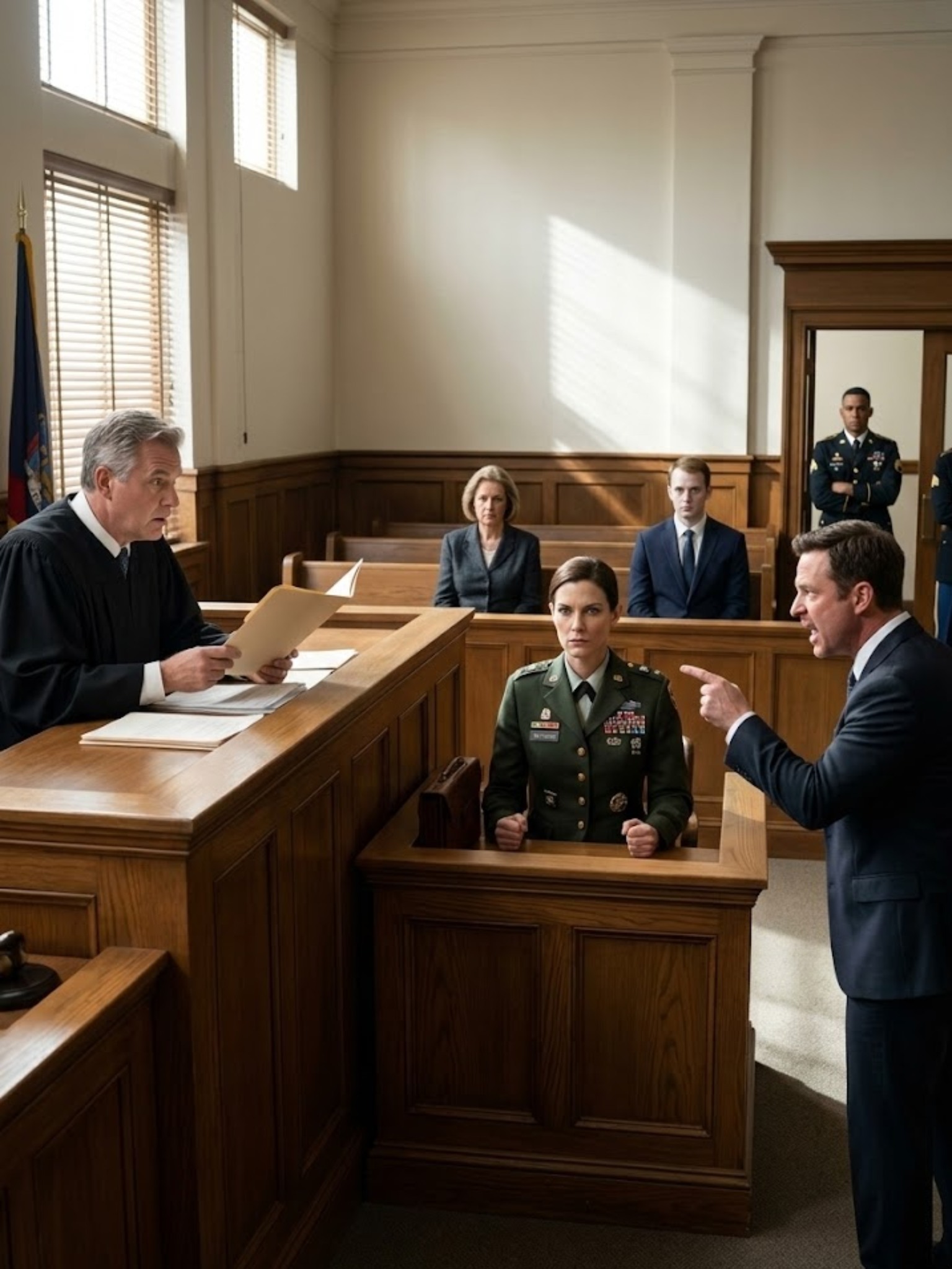 I’D SERVED NEARLY TWO DECADES AS A U.S. ARMY MAJOR—LED SOLDIERS UNDER FIRE, BURIED FRIENDS IN FOREIGN DIRT, SIGNED CONDOLENCE LETTERS AT 3 A.M.—BUT NONE OF THAT PREPARED ME FOR THE DAY I SAT IN A CALIFORNIA COURTROOM AND HEARD MY OWN BROTHER STAND UP, POINT AT ME, AND DECLARE, “SHE’S NOT A REAL VETERAN.” THE ROOM WENT DEAD QUIET. THE JUDGE BLINKED LIKE HE’D MISHEARD. MY MOTHER STARED HARD AT HER LAP. MY YOUNGER BROTHER SHIFTED IN HIS SEAT—AND SAID NOTHING. AND I DIDN’T FLINCH… NOT BECAUSE IT DIDN’T HURT, BUT BECAUSE I’D COME WITH SOMETHING HE DIDN’T KNOW EXISTED. I REACHED INTO MY LEATHER CASE, PULLED OUT ONE TAN FOLDER, WALKED IT TO THE BENCH… AND THE SECOND THE JUDGE OPENED IT, HIS FACE DRAINED WHITE. HE TURNED A PAGE. THEN ANOTHER. HIS JAW TIGHTENED. HIS VOICE DROPPED LOW AND SHARP: “NO ONE MOVE. CLOSE THE DOORS. NOW.” AND BEFORE ANYONE COULD EVEN PROCESS THOSE WORDS, TWO MILITARY POLICE OFFICERS ENTERED THROUGH THE SIDE DOOR—CRISP UNIFORMS, UNREADABLE EYES—AND TOOK POSITIONS LIKE THEY’D BEEN WAITING FOR THIS MOMENT.