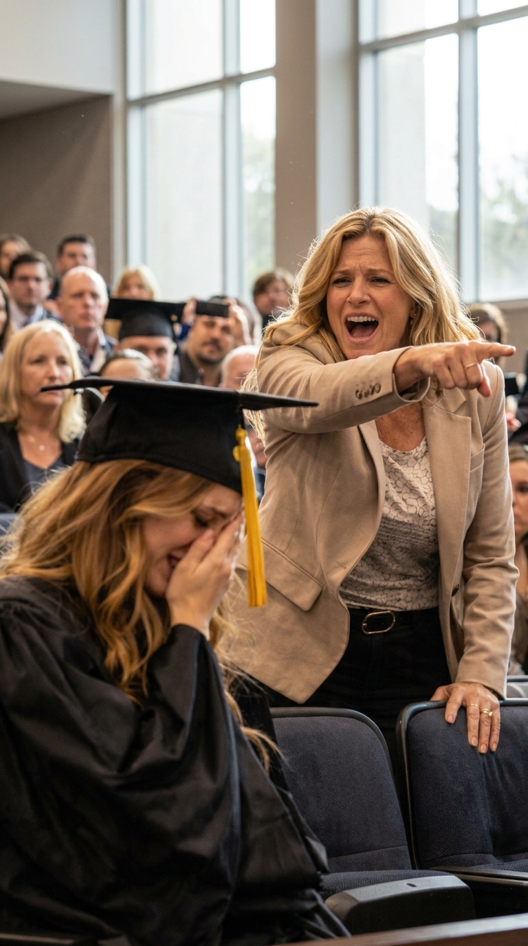 Au moment où mon nom a été prononcé, ma tante a tenté de me discréditer devant des milliers de personnes : « Elle n’a rien à faire là ! J’ai des preuves ! » Je n’ai pas fui, je n’ai pas protesté ; j’ai traversé la scène, reçu mon diplôme et murmuré quelques mots à l’oreille du doyen. Ce qui s’est passé ensuite n’était pas un scandale me concernant… c’était le début du cauchemar de l’université.