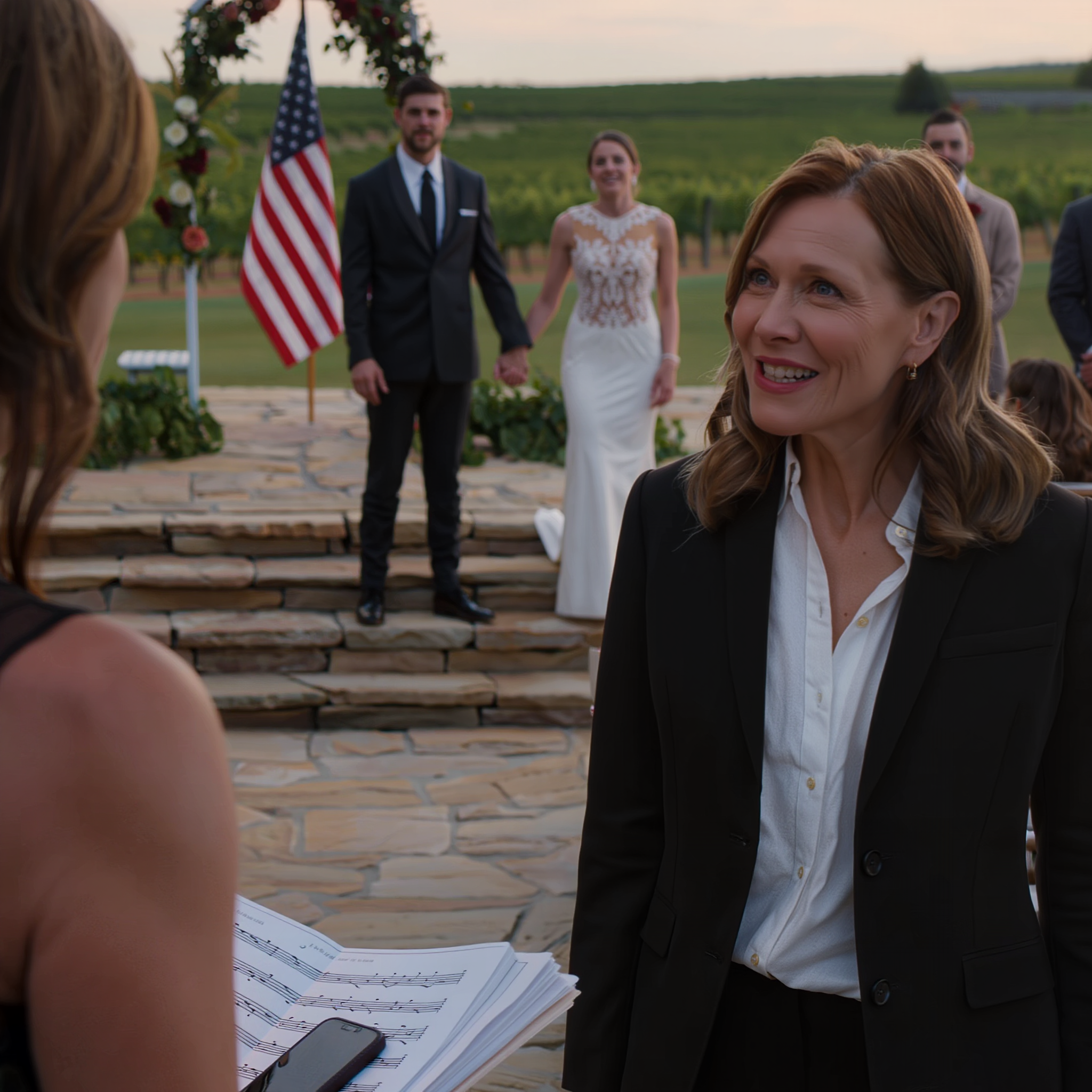 Lors de ma répétition de mariage dans les vignes, ma sœur est arrivée dans ma robe de mariée sur mesure, a passé son bras dans celui de mon fiancé et a ri en disant qu’ils se mariaient ce soir-là. Ma mère a applaudi et a dit qu’elle était plus belle en blanc que moi. J’ai juste souri, sorti mon téléphone, et toute la cour pavée est devenue silencieuse.