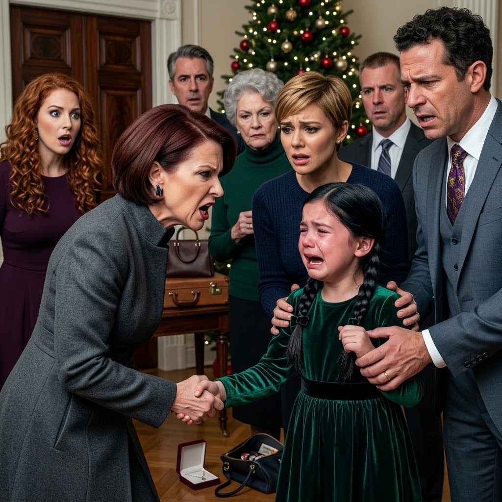 At the Christmas gathering, my in-laws’ children were laughing and playing together when my little girl eagerly ran over to join them. Suddenly, my mother-in-law yanked her arm sharply and shouted, “Go back to your mother before I lose my temper!” My sister-in-law’s voice dripped with contempt as she sneered, “Keep your filthy kid away from ours.” My husband let out a weary sigh. “Don’t worry, I won’t bring them next time—they always ruin the mood,” he said, prompting laughter from the others. Tears welled up in my daughter’s eyes. I said nothing. I simply took her hand, walked out of that house, and what I did afterward made every single one of them turn pale…