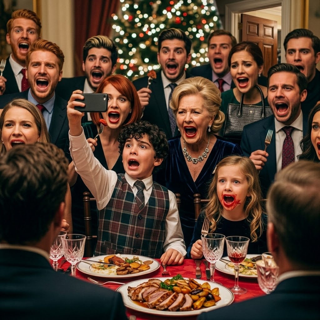 At Christmas dinner, my mother-in-law suddenly slapped my 5-year-old daughter across the cheek. “Be quiet, just like your worthless mother,” she hissed. The entire family kept eating as if nothing had happened. My little girl’s lip began to bleed, her eyes wide with shock. Then my 8-year-old son looked directly at his grandmother and said, “Grandma, should I show everyone the bruises you told me to cover up?” The room fell into complete silence…..