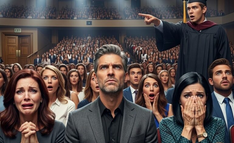 At my son’s graduation ceremony, my ex-husband’s family occupied the entire front row, leaving us no choice but to stand in the back. His new wife glanced over her shoulder, smirking as she said, “He doesn’t want her here.” I simply smiled, refusing to let her see the sting behind her words.