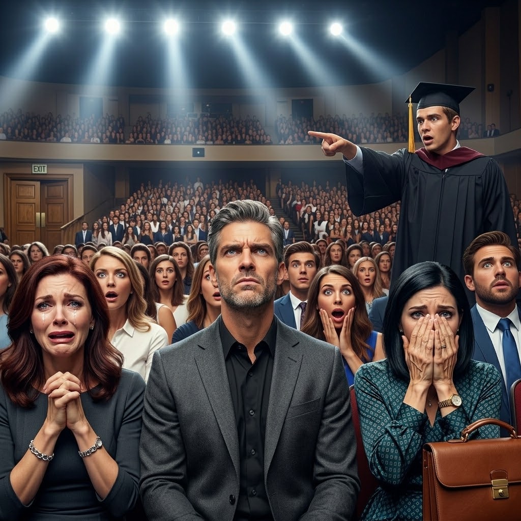 At my son’s graduation ceremony, my ex-husband’s family occupied the entire front row, leaving us no choice but to stand in the back. His new wife glanced over her shoulder, smirking as she said, “He doesn’t want her here.” I simply smiled, refusing to let her see the sting behind her words.