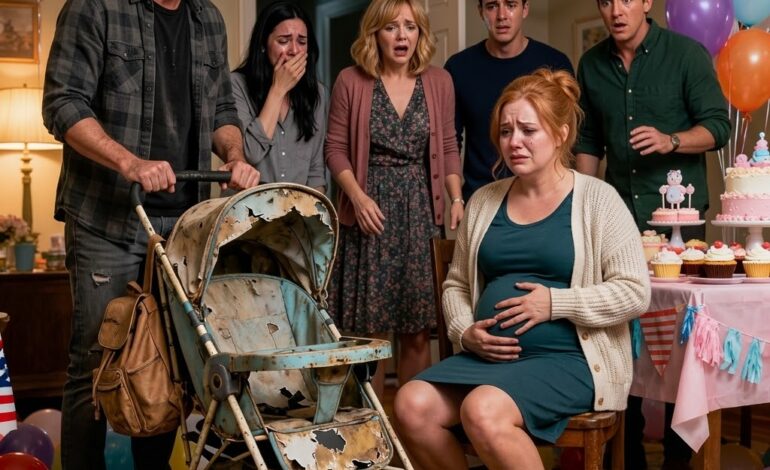 During my baby shower, my sister gave me a broken stroller. “Perfect for her,” she laughed. “Alone and barely holding it together.” My mother smirked, adding, “She should be grateful she’s here at all.” I stayed quiet. Then my husband pressed a small hidden button on the stroller—and suddenly, no one was laughing….