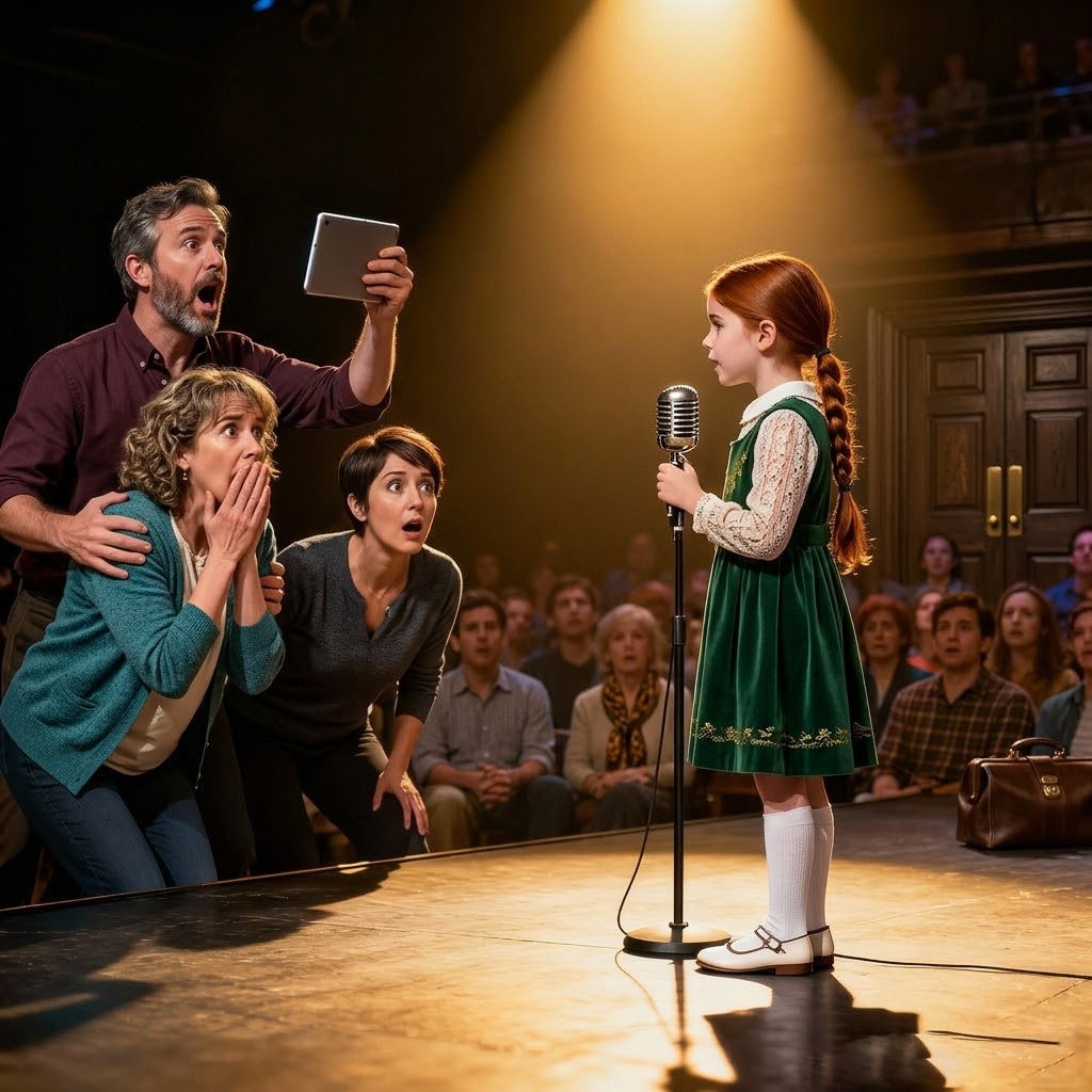 At our daughter’s performance, my ex-husband suddenly stormed in, yelling, “She’s singing off-key!” He amplified a distorted, auto-tuned clip of her singing to support his claim. After the footage spread online, authorities arrested him for exploiting her….