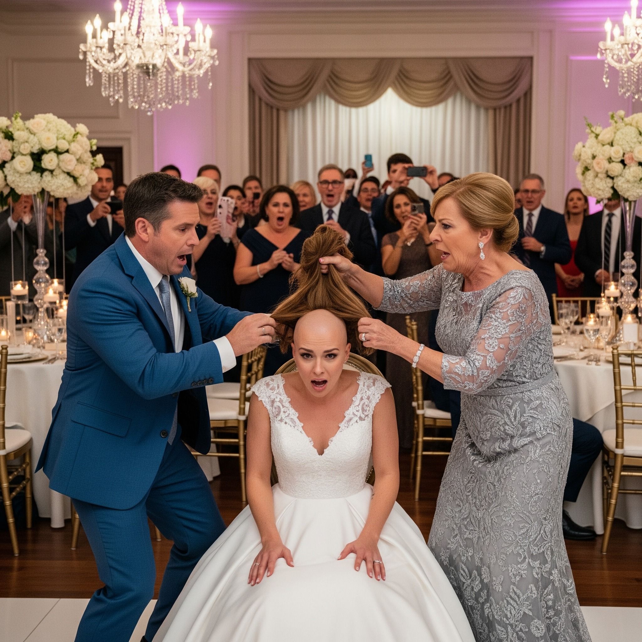 During my wedding ceremony, my mother-in-law humiliated me by ripping off my wig and revealing my bald head in front of all the guests — yet the twist that followed turned the tables completely…The string quartet was playing softly as I walked down the aisle, the lace of my gown brushing against the polished floor. My heart pounded with joy — and nerves. I had spent months worrying about every detail, but nothing could prepare me for what my mother-in-law, Diane, would do that day.