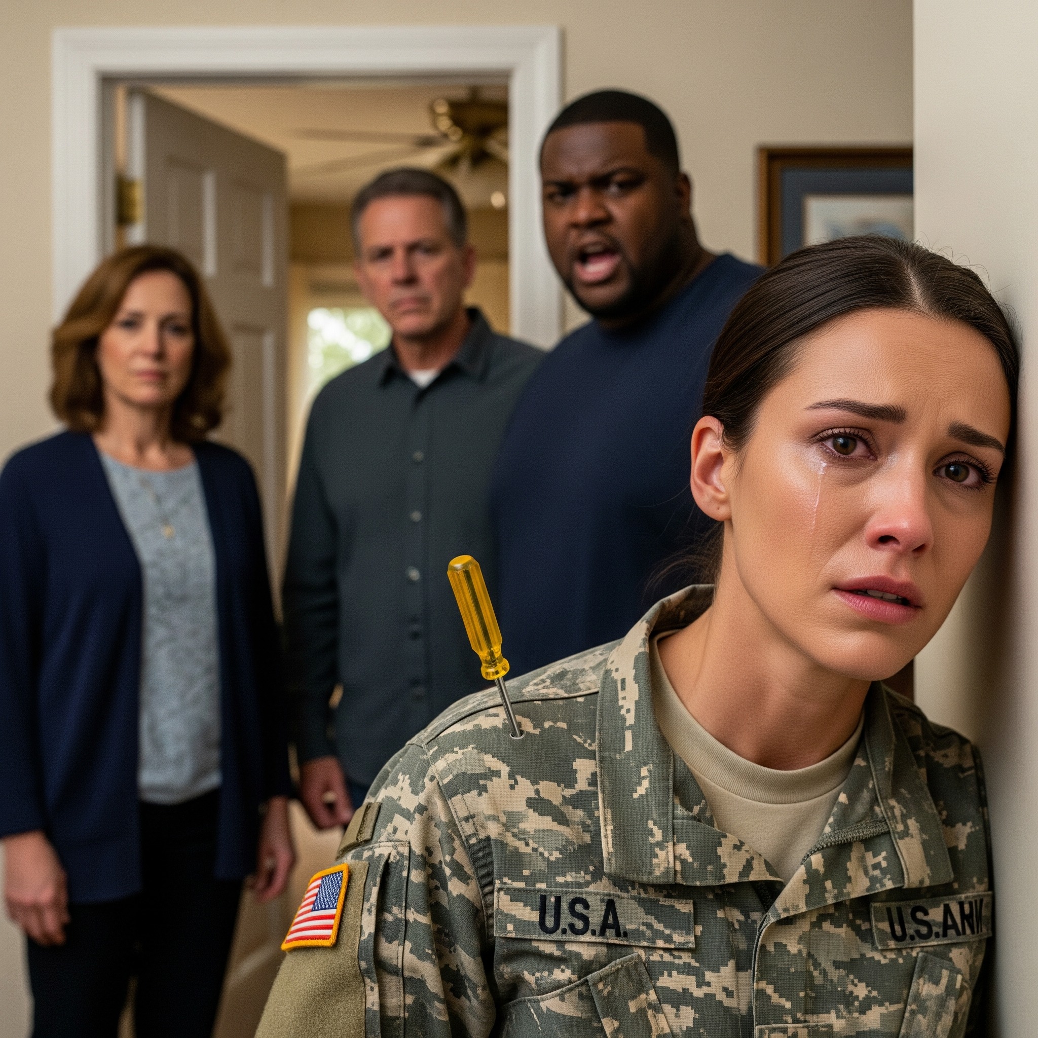 As my stepbrother plunged a screwdriver into my shoulder, my parents only laughed, dismissing my screams as “overly dramatic.” They didn’t realize I’d already sent the message that would destroy their perfect little world….Blood soaked through the sleeve of my U.S. Army uniform, warm and sticky beneath the camouflage fabric. The screwdriver was still there, jutting from my shoulder like a grotesque badge. My stepbrother, Chase, stood over me, his chest heaving with excitement—like this was just another round of his favorite video game.