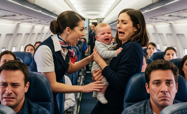 I was holding my three-month-old baby on a flight heading home to reunite with my husband when the flight attendant announced that the plane was overbooked. The entire cabin fell silent—right until my son started crying. “That noise is unacceptable,” she snapped. “You and your child need to leave.”