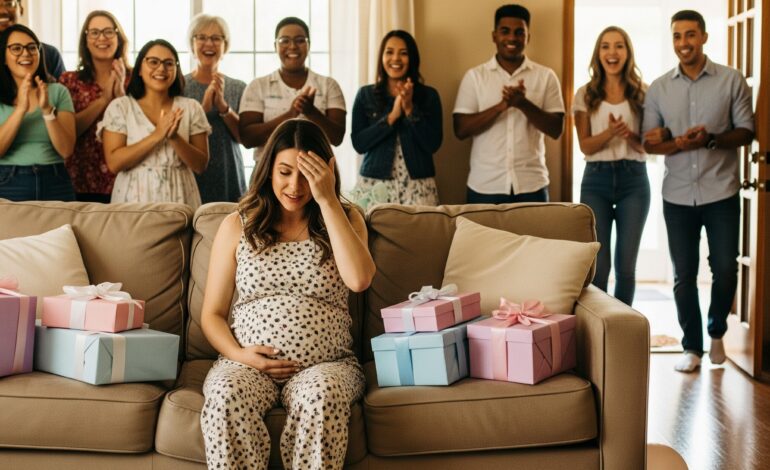 At my baby shower, my husband leaned close and whispered, “The baby isn’t mine,” before turning away and walking out with my cousin’s hand in his. I was eight months pregnant, frozen in shock, unable to process what had just happened. But nine months later, everything shifted in a way no one expected….