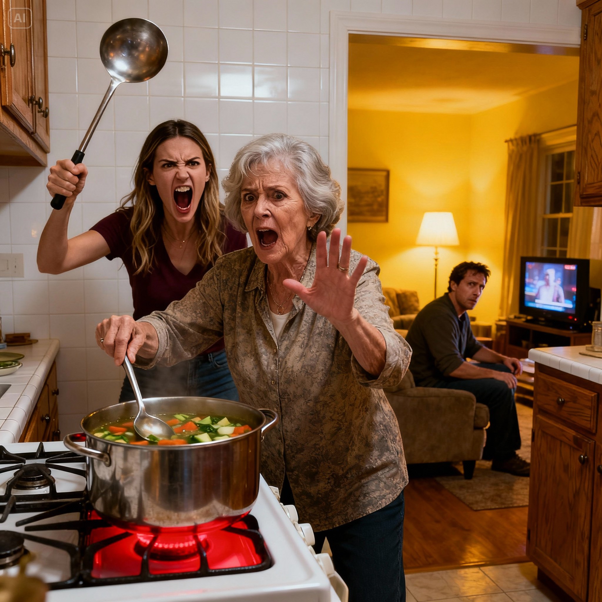 I was stirring the soup when my daughter-in-law slammed the ladle onto my head, screaming, “who cooks like that, useless woman?!” and my son simply raised the tv volume, acting deaf, until five minutes later a violent crash shook the kitchen and he ran in, completely frozen at what i’d done…