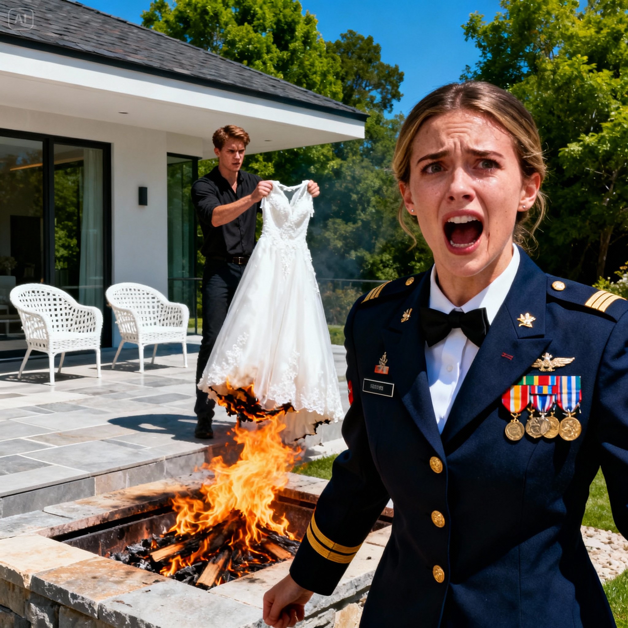 My younger brother burned the dress I’d picked for my engagement party, laughing that he wanted me to feel like a joke that day. my parents stood beside him and told me i was a disappointment to the family. but when they walked into the hotel that night, they didn’t find a broken daughter. they found me standing in my marine corps dress uniform, every ribbon earned. my parents went quiet, and my brother’s voice shook as he whispered, “sis…?”