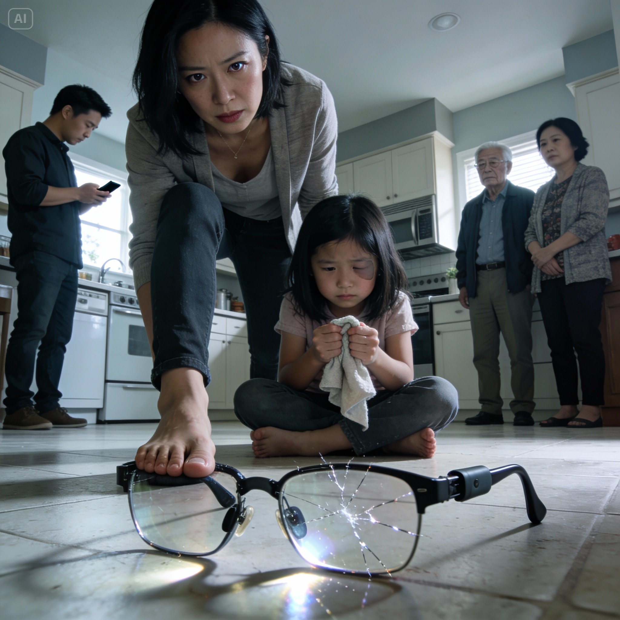 My sister took my 7-year-old daughter’s visual aid glasses and crushed them under her foot to “teach her respect,” then forced my visually impaired child to clean the same kitchen again and again while everyone watched, and i didn’t shout, i took action, nine hours later their lives began to unravel…