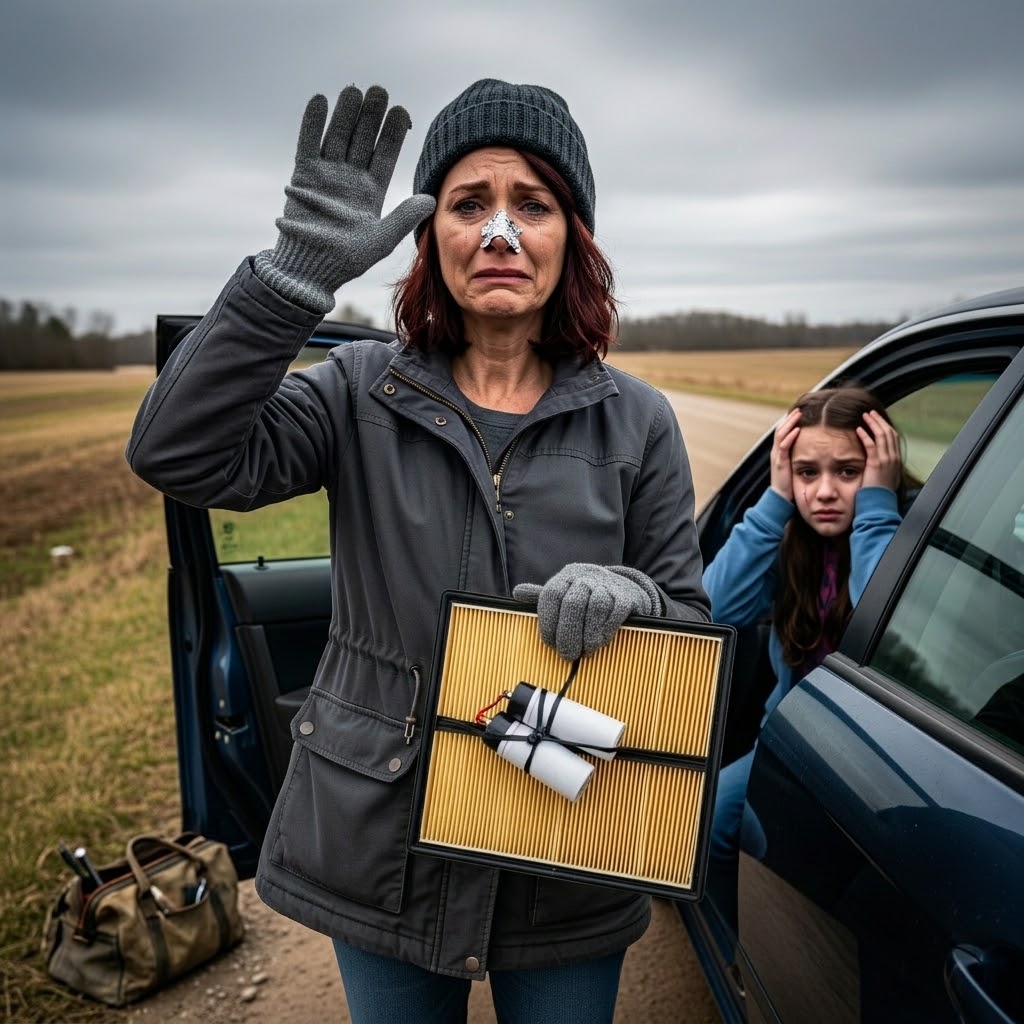 Thirty minutes into our road trip, my 7-year-old daughter leaned forward and whispered, “Mom… the AC smells weird. My head hurts.” Concerned, I pulled over to the side of the highway and opened the air vent. The second I saw what was hidden inside, my hands began to tremble. I immediately grabbed my phone and called the police.