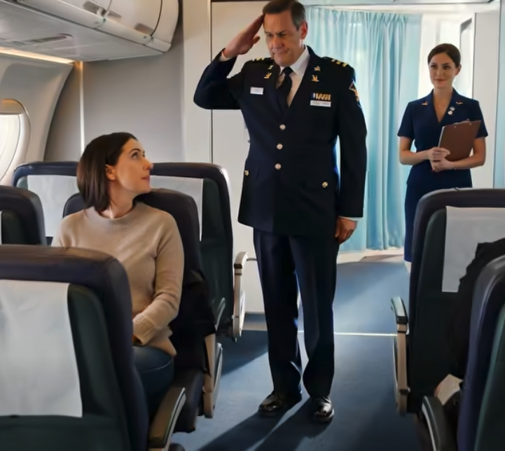 Ma belle-sœur a changé ma place à la porte d’embarquement, puis un général de haut rang est descendu dans l’allée et a dit : « Madame. »