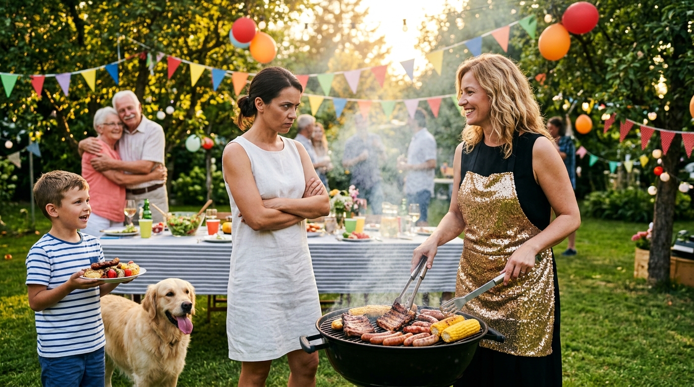 A húgom porcelánra tányérozott egy ribeye steaket a dán dogjának, és szürke, savanyú tojást kapart az ötéves fiam papírtányérjára. „Most járt le” – nevettek a szüleim, mondván, hogy túlreagálom, miközben a fiam a fájó gyomrát fogta. Nem szóltam semmit. Azon az estén kinyitottam a laptopomat, fekete komédiaként adtam elő a történetünket – és hónapokkal később a családom leült, hogy egy új sikersorozatot nézzen… és felismerték magukat a gonosztevőben….  A zsír első pattanása és sziszegése a grillen a türelmem fogyatkozásának hangja volt. Füst gomolygott a meleg texasi levegőbe, fokhagyma, vaj és drága hús illatát hordozva a szüleim hátsó udvarában. Az ötéves fiam, Zach, egy összecsukható fémszék szélén ült a műanyag teraszasztal mellett, tornacipője a beton felett lengett. A tekintete a grillre szegeződött, mintha a nap sütne, tágra nyílt és reménykedő.  De a steak nem neki való volt.  „Álomszerűen puha” – gügyögte a húgom. Tara úgy állt a grill mellett, mint egy Food Network műsorvezető, egyik ápolt kezével a csípőjén, a másikkal könnyedén a fedőn pihent, miközben Apa a fogójával piszkálta a húst. Haja tökéletes szőke kontyba volt csavarva, egyetlen tincs sem lógott ki a helyéről, gyémánt fülbevalói megcsillantak az este utolsó aranyló fényében.  A lábánál hatalmas dán dogja, Duke, a kockás kültéri szőnyegen ült, mintha övé lenne a ház és a jelzálog. A nyakörve bőrből és aranyból volt. A tálja porcelánból. Láttam már emberbabákat kevésbé elegáns etetőelrendezéssel.  „Na, tessék” – mondta Apa, miközben a fogó kattogott. Megfordította a vastag ribeye sertéshúst, és a zsír sisteregve kezdett, az illat erősebben terjedt – bors, szén és állatias.  Zach hangosan nyelt egyet. „Anya” – suttogta, és finoman meghúzta a pólóm alját. „Az nekünk is?” A grillre néztem, majd Tarára, aki már egy kecses kis petrezselyemdíszt rendezgetett el egy fehér tányéron, amelynek a szélén kék virágok voltak. Nem papír. Porcelán. A kutyának.  Összeszorult az állkapcsom. – Majd meglátjuk, kicsim – mormoltam, és erőltetetten mosolyt erőltettem az arcomra, amin nem látott át. Tara keze begyakorolt ​​teátrális mozdulatokkal mozgott. Úgy emelte fel újra a fedelet, mintha szabadtéri főzőműsorok műsorvezetőjeként született volna. Apa, cargo rövidnadrágjában és „Grill King” kötényében, úgy állt mellette, mint az asszisztense, nem pedig két igazi emberi lény apja.  – Készen állsz az ételével? – kérdezte Apa. – Természetesen – válaszolta Tara. Megfordult, felvette a porcelántálat – igen, a kutyának szánt porcelántálat –, és felé nyújtotta. Együtt nagyot alkottak. Apa átvágta a steak közepét, felfedve a tökéletes rózsaszín közepét, a leve pedig tócsázott a vágódeszkán. Vastag csíkokra vágta, még mindig gőzölgött, és óvatosan beletette őket a tálba. Gőz szállt, mint egy áldozat. – Tessék, szépfiú – énekelte Tara, lehajolt, és Duke elé tette a tálat. – Jó étvágyat, kicsim. Megcsókolta a kutya hatalmas orrát. Duke farka a szőnyegen kopogott, ahogy lehajtotta hatalmas fejét, és enni kezdett, mintha ez is csak egy újabb kedd lenne, ami számára valószínűleg az is volt.  Zach figyelte, saját üres papírtányérja a térdén egyensúlyozva. Arca enyhén kipirult a hőségtől és a naptól, sötét haja apró fürtökben tapadt a homlokához. Szeme éhes volt, de semmi köze az ételhez.  Éreztem az ismerős forróságot a mellkasomban – azt, amit a szüleim házában, a szüleim világában töltött idővel társítottam. Olyan volt, mintha visszaléptem volna egy olyan szerepbe, amibe soha nem egyeztem bele: abba, amelyben Tara volt a sztár, én pedig a háttérszereplő, akinek hálásnak kellene lennie, hogy egyáltalán van szava.  „Tessék, drágám.” Anyám hangja a vállam fölött szállt, túl fényesen, túl könnyeden. Egy műanyag spatulával valamit Zach tányérjára ejtett, és felületesen megveregette a vállamat, mintha idegenek lennénk, és ő udvarias lenne.  Lenéztem. Zach tányérján az étel egy halványsárga, pépes halom volt. Valami rántotta, ha annak lehet nevezni. Valamiért csillogott, amiben nem bíztam. Apró szürkés csíkok húzódtak rajta, mintha már egy egész életet leélt volna, mielőtt a fiam meglátta volna.