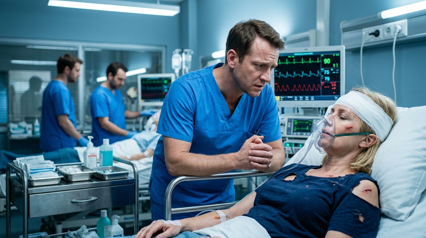 A fiam nem volt hajlandó elhagyni a szilveszteri buliját, miközben én haldokoltam a műtétben – ezért felébredtem, és kitöröltem a végrendeletemből, mielőtt éjfélt ütött az óra.  Hazafelé menet egy szilveszteri buliból egy heves baleset papírként hajtotta össze az autómat. Az egyik pillanatban még a rádiót dúdoltam, a következőben már forogtam – üveg robbant fel, fém sikított, a homlokom a kormánynak csapódott. Minden fehér lett, majd elsötétült.  Amikor magamhoz tértem, a világ szirénákból és fénycsövekből állt. Valaki felvágta a ruhámat. Valaki folyton azt mondogatta: „Asszonyom, maradjon velem.” Vérízt éreztem. A kezeim úgy érezték, mintha valaki máséi lennének.  A sürgősségin ki-be kapcsoltam, miközben hangok hasítottak a ködben. „Belső vérzés. Azonnal műtétre van szükségünk.” „Hívja fel a legközelebbi hozzátartozóját.” Egy nővér a fülemhez nyomott egy telefont, mintha az életre akarna hozni, de alig hallottam a csörgést. Aztán az orvos hangja élesebbé, sürgetőbbé és tisztábbá vált.