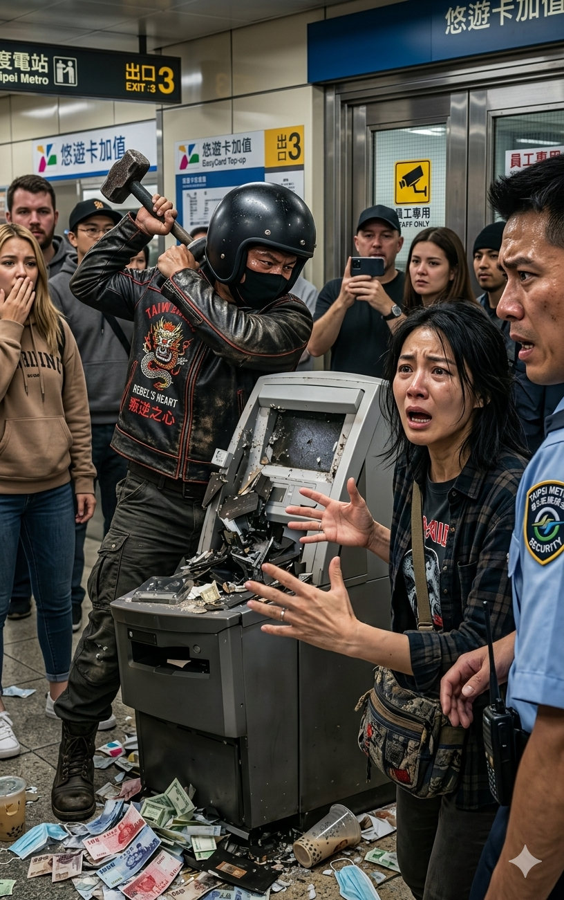 下午2點46分，楓木購物中心內，警報突然響起，一名身穿皮衣的摩托車手當著數十名驚恐的購物者的面砸毀了一台銀行自動取款機——所有人都以為自己目睹了一起搶劫案，直到一位老婦人拼命地解釋。