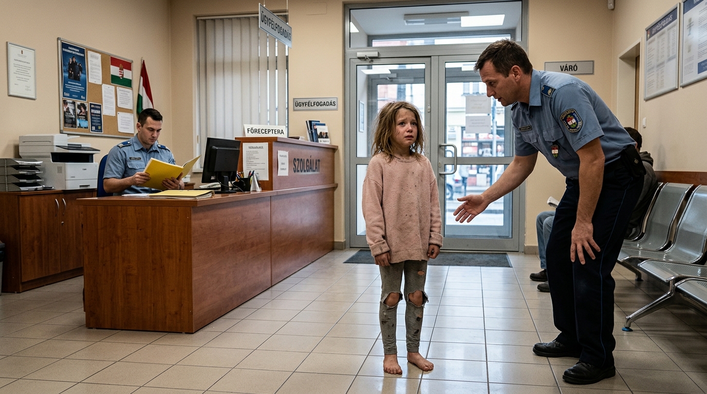 „Ne mondd el senkinek. Ha megtudják, elvisznek.” Az anyja eltűnt egy fagyos házban, a nagybátyja folyamatosan a verandára dobálta a bevásárlótáskákat, mintha kóbor kutyákat etetnének, ő pedig a kisöccsét cipelte a sötétben. A vér száradt a lábujján. Aztán felemelt egy barna papírzacskót az állomásom lámpái alatt, és Cedar Hollow-ban minden felnőtt elhallgatott este 9:47-kor.  Egy fagyos kedd este 9:47-kor egy mezítlábas kislány lépett be az állomásomra, azzal az egyetlen dologgal a kezében, amit minden felnőtt elmulasztott az életében.  Harminc perccel a vége előtt voltunk, és már félig egy ellopott fűnyíró-jelentést írtam be, amikor az üvegajtó csengett, és belépett. Nem sírt hangosan. Nem sikoltozott. Csak állt ott a fénycsövek alatt, mintha már elhasználta volna az összes pánikot. Nem lehetett idősebb hétévesnél. A pulóvere valaha rózsaszín volt. Most olyan színű volt, mint a koszos mosogatóvíz. A leggings-e térdénél vékonyra nyúlt, az egyik szegélye elszakadt, és a lába mezítláb volt.  Nem nyári mezítláb. Novemberi mezítláb. Talpa fekete az út porától. Friss vér szárad a bal lába körme mellett. Vékony kavics vágja át a két lábujját. Hosszú utat gyalogolt, hogy idejusson, és senki, aki szerette, nem kísérte el.  Nincs anyja. Nincs nagybátyja. Egyetlen felnőtt sem. Csak egy barna papírzacskó nyomódott a mellkasához mindkét karjával, mintha valaki megtanította volna neki, hogy a világ csak a tárgyaktól függ. Az állomás elcsendesedett, ahogy a kis szobák szoktak, amikor a baj rossz arccal érkezik. June a diszpécserből felnézett. A fénymásoló tovább zümmögött a folyosón. Egyetlen rossz lámpa villogott a lemezek felett, mintha nem tudná eldönteni, hogy lássa-e ezt.