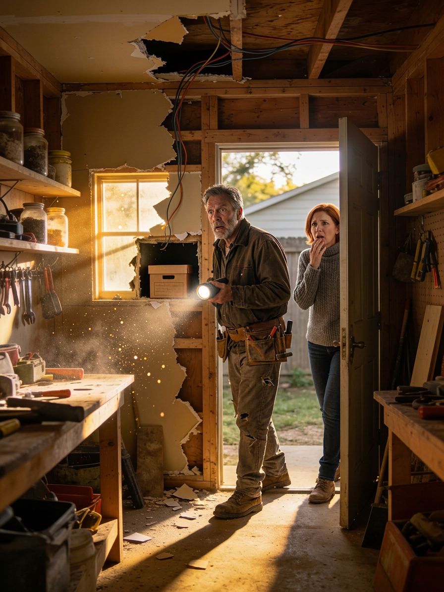 Un an après le décès de ma femme, j’ai engagé un électricien pour refaire l’installation électrique de son ancien atelier. Lorsqu’il m’a appelé en me disant : « Rentrez immédiatement. J’ai trouvé quelque chose de caché dans le mur… mais venez seul », je me suis précipité sur place. Arrivé là-bas, je suis resté figé par ce que j’ai vu.