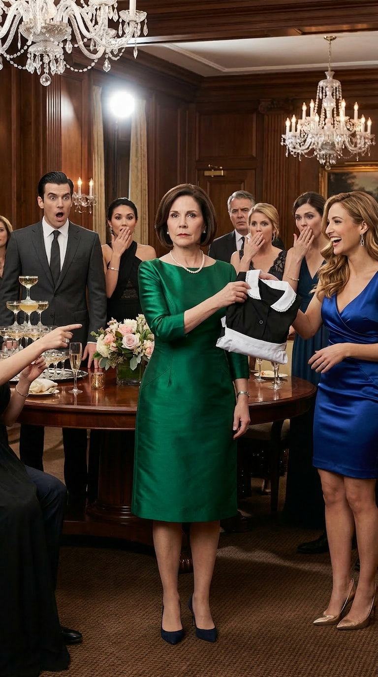 Je suis arrivée à la fête de fiançailles de mon fils, vêtue avec fierté, mais la riche famille de sa fiancée m’a dévisagée comme si j’étais une moins que rien. Sa mère, avec un sourire narquois, m’a jeté un uniforme de soubrette dans les bras et a dit : « Puisque tu t’habilles si simplement, tu ferais mieux de mériter ta place ici. » La salle a éclaté de rire, jusqu’à ce que je repose calmement l’uniforme et dise : « C’est drôle… parce que ce restaurant m’appartient. » Et à cet instant, tous les sourires se sont effacés.