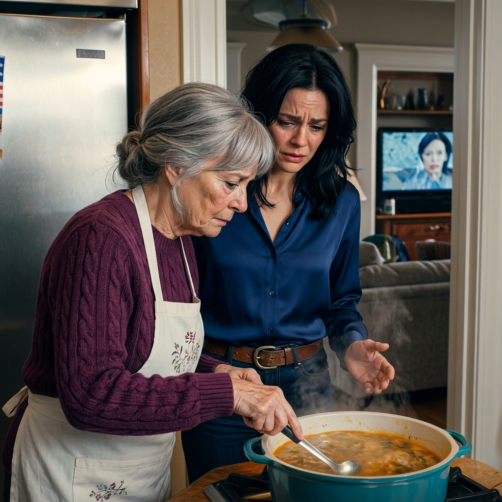 Alors que je préparais une soupe pour toute la famille, ma belle-fille s’est approchée et m’a dit : « Qui t’a dit de cuisiner comme ça ? » Mon fils, les yeux rivés sur la télévision, faisait semblant de ne rien voir. Quelques minutes plus tard, un grand bruit a retenti dans la cuisine. Et à partir de cet instant précis, tout dans cette maison a commencé à être chamboulé.