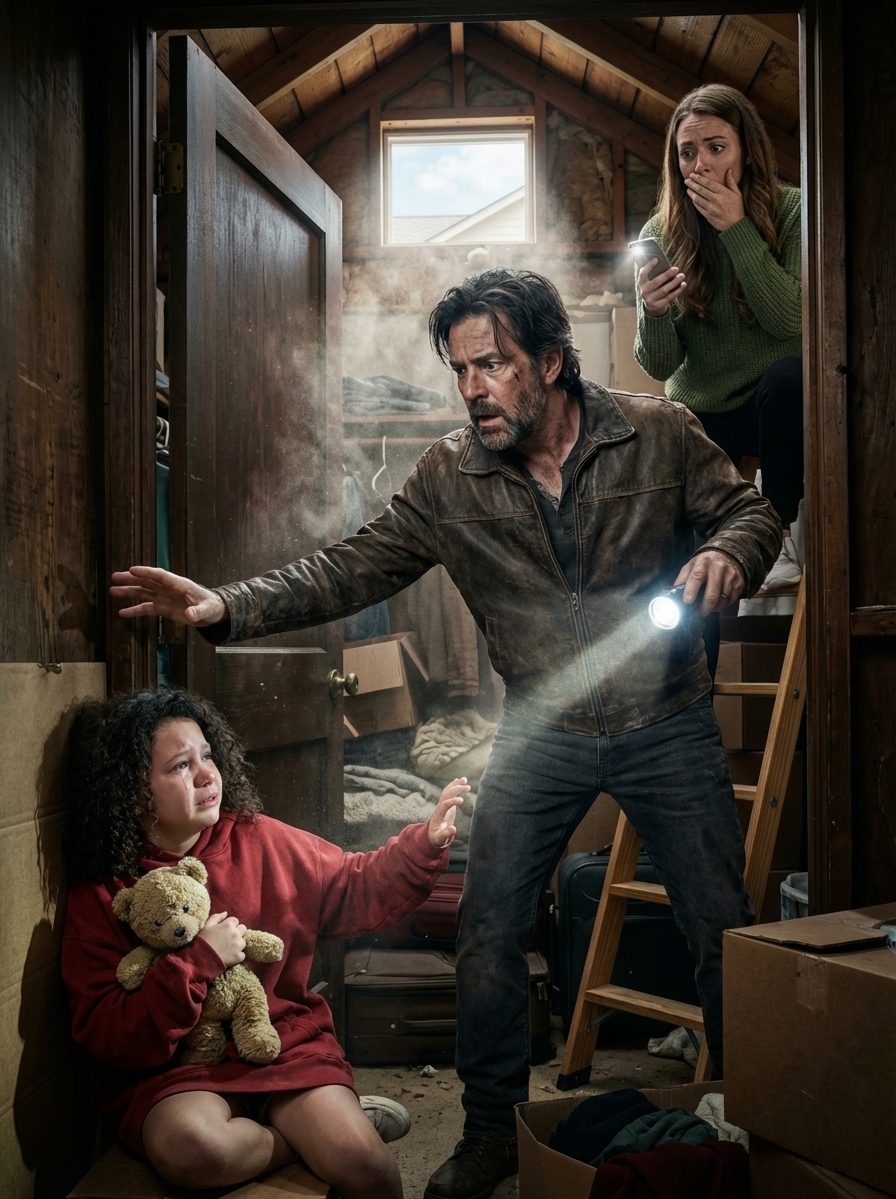 J’avais engagé une femme de ménage pour la maison de mon fils pendant ses vacances à Hawaï avec sa femme, influenceuse. Une heure plus tard, elle m’a chuchoté : « Monsieur… quelqu’un pleure au grenier, et ce n’est pas la télé. » Étant assistante sociale à la retraite, j’ai conduit comme si ma vie en dépendait, m’attendant à un cambrioleur ou à une canalisation percée… Mais le son était faible, tremblant et humain. Quand j’ai descendu l’échelle du grenier, un silence de mort s’est abattu sur la maison, jusqu’à ce que les sanglots recommencent, provenant d’un placard en bois dans un coin. J’ai ouvert la porte… et une petite fille a levé les yeux vers moi et m’a chuchoté : « S’il te plaît… ne le dis pas à Dennis. »