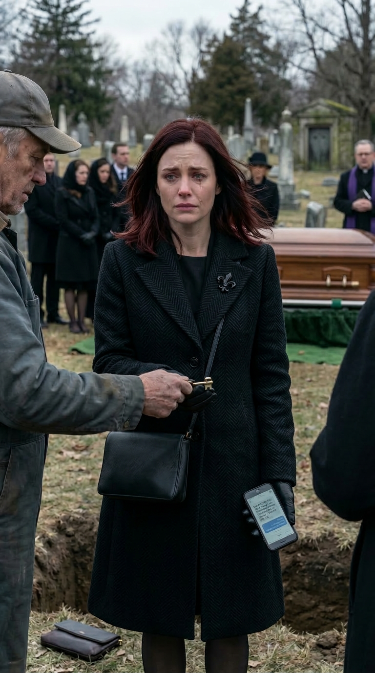 Aux funérailles de ma mère, le fossoyeur m’a appelée et m’a dit à voix basse : « Madame, votre mère m’a payé pour enterrer un cercueil vide. » J’ai répondu : « Arrêtez de plaisanter. » Il a glissé une clé dans ma main et m’a chuchoté : « Ne rentrez pas chez vous. Allez à l’unité 16, tout de suite. » À ce moment-là, mon téléphone a vibré. Un message de maman est apparu : « Rentrez seule. » Arrivée à l’unité 16, j’ai trouvé…