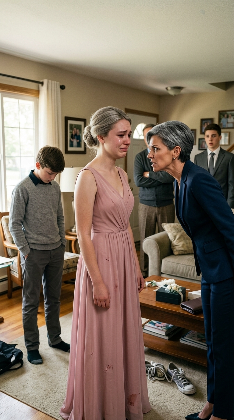 Ma belle-mère a jeté un coup d’œil à la robe de bal que mon petit frère m’avait cousue avec un vieux jean de notre mère et a ri comme si c’était une plaisanterie. Elle pensait nous humilier sur le coup, mais le karma la rattrapait déjà.