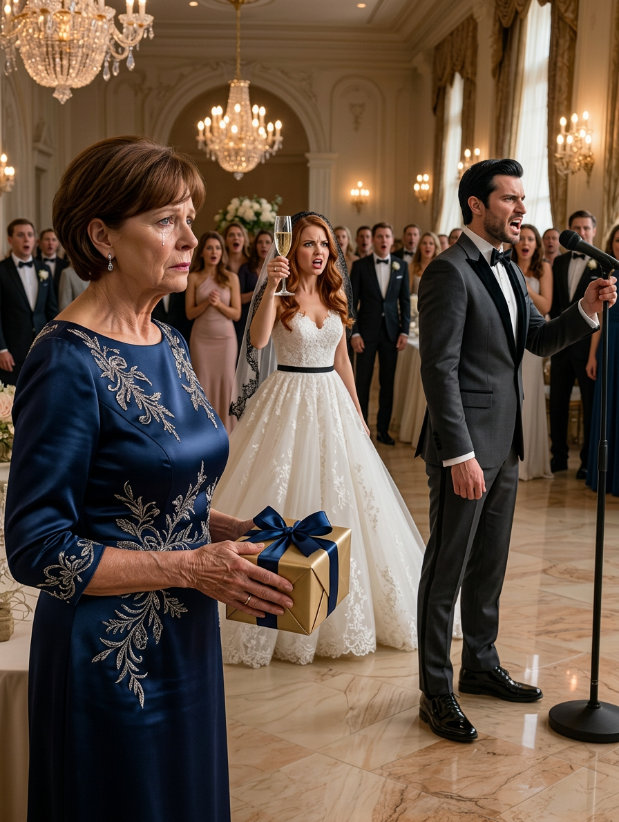 Au mariage de ma fille, elle leva sa coupe de champagne et sourit : « Ma famille de cœur, c’est celle qui me rend heureuse. » Puis elle me regarda droit dans les yeux et ajouta : « Tu peux partir. » Je me levai, mon cadeau encore scellé, humiliée devant deux cents invités… mais avant même que je puisse faire un pas, le marié se leva à son tour, prit le micro et déclara : « Avant que sa mère ne parte, chacun mérite de connaître la vérité. »