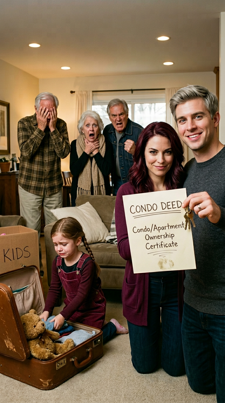 « Tu n’habites plus ici », ont dit mes beaux-parents à ma fille de 12 ans, avant de la forcer à faire ses valises pendant que ma belle-sœur emménageait dans notre appartement à 473 000 dollars. Quand mon mari l’a appris, il n’a pas crié. Il a juste souri et dit : « La maison est… » Ils ont instantanément pâli.