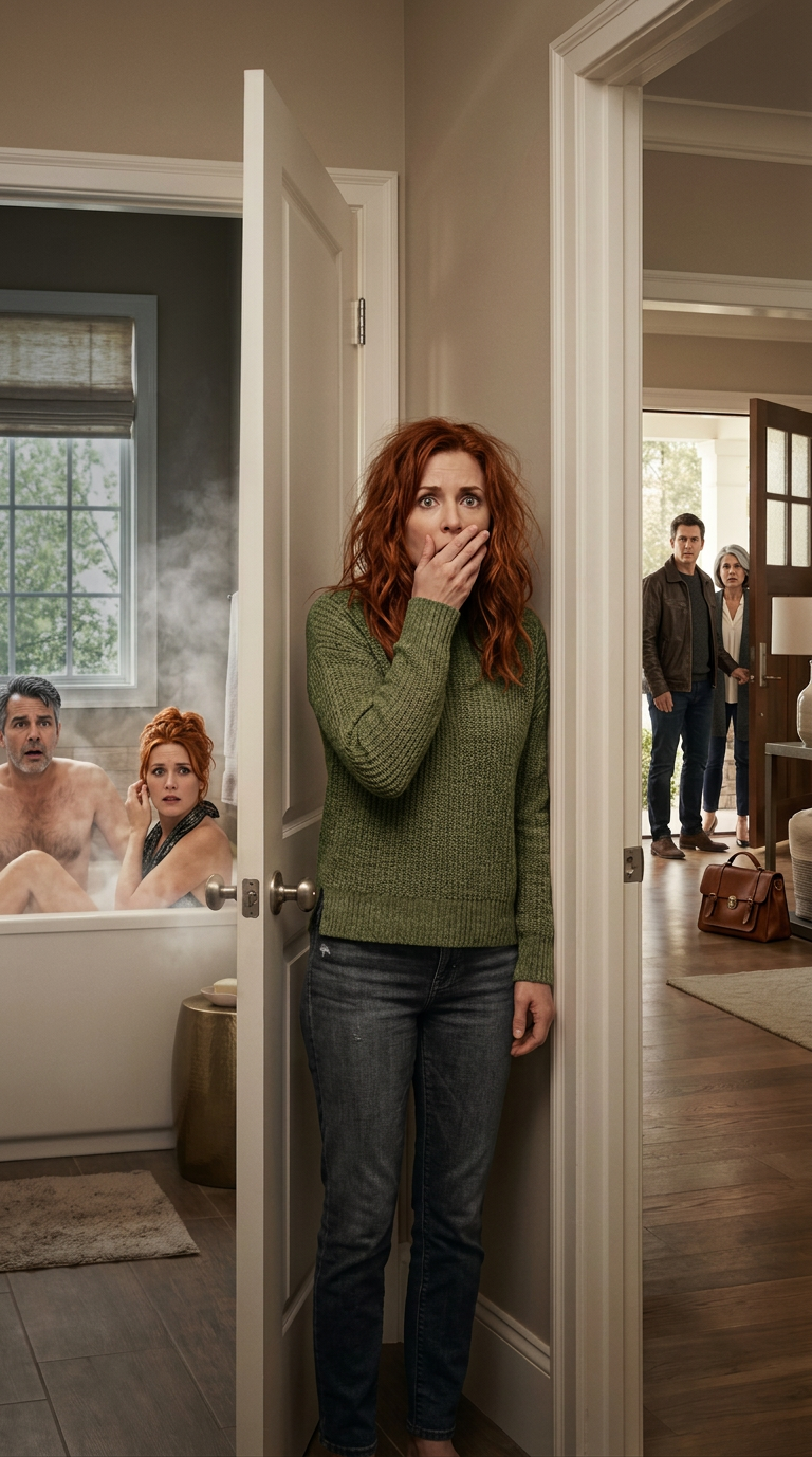 Je suis rentrée plus tôt que prévu et j’ai entendu des rires venant de la salle de bain. Quand j’ai ouvert la porte, mon mari était dans la baignoire… avec ma meilleure amie. Je les ai enfermés à clé, j’ai attrapé mon téléphone et j’ai appelé son mari. « Il faut que tu viennes tout de suite ! » Quelques minutes plus tard, il est arrivé. Mais quand j’ai vu qui sortait à côté de lui, mon cœur s’est arrêté. C’est là que j’ai compris que cette trahison était encore plus grande que je ne l’avais imaginé…