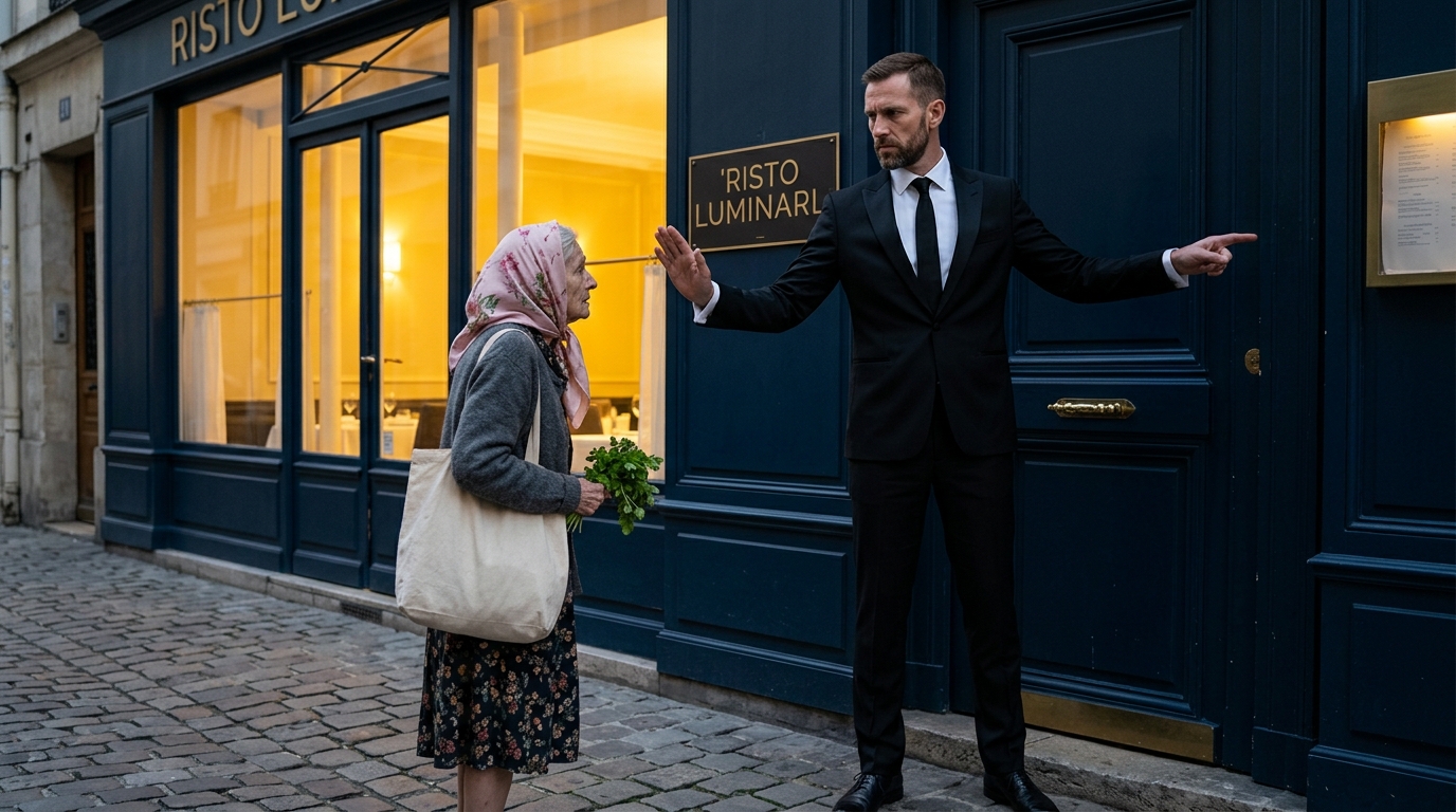Az étteremőr nem engedett be egy régi ruhákba öltözött idős asszonyt egy drága étterembe, de amikor a tulajdonos elhagyta a helyiséget, keserűen megbánta tettét 😱😲 Az idős asszony megállt a luxusétterem bejáratánál, és hosszan nézte a táblát, mintha attól félne, hogy rossz címet adott meg. Az esti fény lágyan megvilágította az üvegajtókat, amelyek mögött a csillárok ragyogtak, és az elegáns vendégek árnyékai mozogtak. Megmozdult, régi táskáját a mellkasához szorítva, és kíváncsiság látszott a szemében. Nagyon szerényen volt öltözve: egy régi kabát, egy kifakult sál, egy kopott szoknya és kényelmes, rég elvesztette eredeti szépségét cipő. A háta görnyedt, a kezei láthatóan remegtek az érzelmektől, és a lábai mintha nem engedelmeskedtek volna neki. Éppen fel akart mászni a lépcsőn, amikor egy sötét, elegáns öltönyös őr jelent meg előtte. Gyorsan rápillantott, megállt régi ruháin, táskáján és kabátja kopott ujjain, és azonnal döntött. – Nagymama, sajnálom, de nem jöhet be ide – mondta szárazon, elállva az útját.  A nő zavartan nézett rá, és lassan válaszolt: – Be kell mennem, fiam. Régóta álmodozom arról, hogy idejövök. Kérlek, engedj be.  De az őr nem engedett. Felemelte a kezét, és a bejárat feletti drága táblára mutatott. – Valószínűleg nem érti. Ez egy nagyon drága étterem. Gazdag emberek vacsoráznak itt. Attól tartok, egyszerűen nincs elég pénze.  A nő még jobban elsápadt, de nem ment el. Csak még jobban megszorította a táska fogantyúját, és szinte suttogva mondta: – Nem a pénzről van szó. Tényleg be kell mennem. Egész életemben arról álmodoztam, hogy belülről lássam ezt a helyet.  Az őr nagyot sóhajtott, és keményebben válaszolt: – Asszonyom, én csak a munkámat végzem. Az a dolgom, hogy senkit se engedjek be egy elit étterembe. Kérlek, menjen el. Fontos vendégek érkeznek hamarosan, ne csináljatok problémát.  Ezen szavak után a nő meghajtotta a fejét. Arcán nem volt harag, csak fájdalom és néma szégyen, ami különösen nehéz, ha mások előtt provokálják. Már kezdett lassan megfordulni, mintha elhatározta volna, hogy elmegy, és nem alázkodik meg többé, amikor hirtelen kinyílt az étterem ajtaja. Egy magas férfi, drága öltönyben, sietve kijött. Ahogy az őr azonnal kiegyenesedett, és az arckifejezése megváltozott, egyértelmű volt, hogy az étterem tulajdonosa. A férfi mondani akart valamit, de hirtelen meglátta a fejkendős idős asszonyt, és megdermedt. A következő pillanatban valami történt, ami szó szerint elnémította az őrt 😱😨