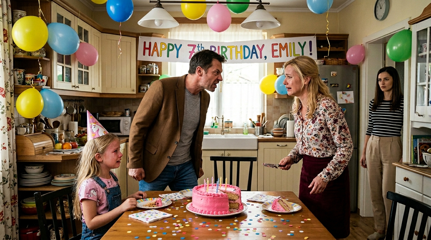 Mosolyogva, késsel a kezemben segítettem a lányomnak felszeletelni a születésnapi tortáját, amikor kinyílt a bejárati ajtó. A férjem belépett egy másik nővel a karján, és azt mondta: „Drágám, gyere ide – az igazi szüleidhez.” Megdermedtem. A lányom ránézett, majd rám. A szoba megfordult, ahogy egy szörnyű igazság hasított belém: a gyermek, akit teljes szívemből szerettem, soha nem volt az enyém… akkor kinek a gyermekét neveltem fel?