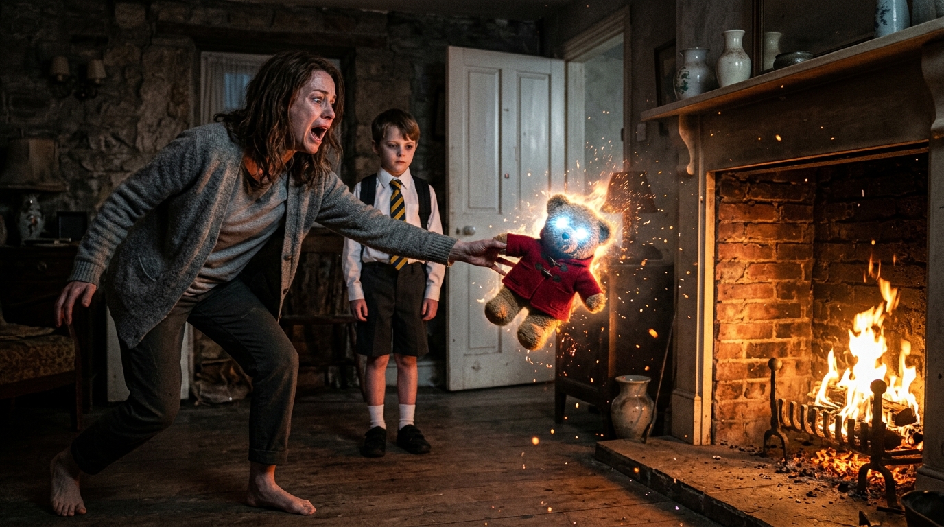 Amikor a fiam hazaért az iskolából, egy apró kabalafigurát találtam a hátizsákjában. „Honnan szerezted ezt?” – kérdeztem. Csak elmosolyodott, és azt mondta: „Egy barátom adta.” Először nem is gondoltam rá. De azon az estén láttam, ahogy világít a sötétben. Abban a pillanatban, hogy rájöttem, felkaptam, és a kandallóba dobtam.  Amikor a fiam, Eli, azon a csütörtökön hazaért az iskolából, a konyha padlójára dobta a hátizsákját, és almaszeleteket kért, mint minden más napon.  A pultnál álltam, számlákat fizettem, félig hallgatóztam, félig rettegtem az előttem lévő áramszolgáltató hirdetményétől. Eli kilencéves volt – elég idős ahhoz, hogy titkokat hordozzon, de elég fiatal ahhoz, hogy azt higgye, nem veszem észre. Szóval, amikor lehajoltam, hogy lehúzzam a hátizsákja cipzárját, és egy apró kabalafigurás kulcstartót találtam az oldalsó zsebében, felemeltem, és feltettem a nyilvánvaló kérdést.  „Honnan szerezted ezt?”  A válla fölött hátranézett, túl gyorsan elmosolyodott, és azt mondta: „Egy barátom adta.” Egy kis kék medvére hasonlított, aki kosárlabda mezt viselt, olyan olcsó, iskolai hangulatú csecsebecsét, amit a pep rallykon osztogatnak. Műanyag szemei, varrott mancsai voltak, és egy fémkapocs lógott a feje tetején. Ártalmatlan. Sőt, buta is.  „Az iskolában?” Bólintott, és a tányérja után nyúlt. „Igen.” Meg kellett volna kérdeznem, melyik barátom. Meg kellett volna kérdeznem, miért tűnik idegesnek.  De távoktatási határidőm volt, a szennyes ruha halmozódott a kanapén, és az a fajta kimerültség, ami miatt a kis rejtélyek holnapi problémának tűnnek. Így hát letettem a kabalafigurát a folyosói asztalra, és el is feledkeztem róla. Addig az éjszakáig. Eli tízre elaludt. A ház csendes volt, kivéve a mosogatógép zümmögését a konyhában, és a szél lökdöste a régi ablakokat a Boise melletti bérleményünkben. Éjfél körül keltem, hogy ellenőrizzem, bezártam-e a hátsó ajtót. Ahogy átmentem a folyosón, valami halványan megragadta a tekintetemet. Egy zöldes fénypont.  Megálltam. Az asztalon lévő kis kabalafigurát világított a sötétben.  Nem az egész. Csak egy szem. Egy apró, szakaszos lüktetés, olyan halvány, hogy talán nem vettem észre, ha a folyosó nem lett volna sötét.  Három teljes másodpercig bámultam, mielőtt az igazság annyira erősen belém csapott, hogy összeszorult a gyomrom.  Nem világított.  Pislogott.  Lekaptam az asztalról. Kicsit nehezebb volt, mint kellett volna. Az ujjaim egy varrást találtak a hátulján lévő varrásban, ahol az anyagot túl szépen, túl nemrég zárták össze.  Egy kamera. Vagy valami nyomkövető. A szívem olyan hevesen kezdett kalapálni, hogy a fülemben hallottam. Gondolkodás nélkül berohantam a nappaliba, felrántottam az öntöttvas kandallóajtót, és a kabalafigurát egyenesen a lángokba hajítottam. A szintetikus anyag szinte azonnal lángra kapott, feketére kunkorodott az apró műanyag felület köré. Egy másodperccel később egy éles pukkanás hallatszott belülről, mintha valami elektronikus eszköz akadna meg a hő hatására. Ott álltam remegve. Aztán padlódeszka reccsenését hallottam magam mögött. Eli pizsamában állt a folyosón, sápadtan és tágra nyílt szemekkel.  És olyan ijedten suttogta, hogy megfagyott bennem a vér, amikor azt mondta: „Anya… ha tudják, hogy hazahoztam, akkor vissza fognak jönni.”