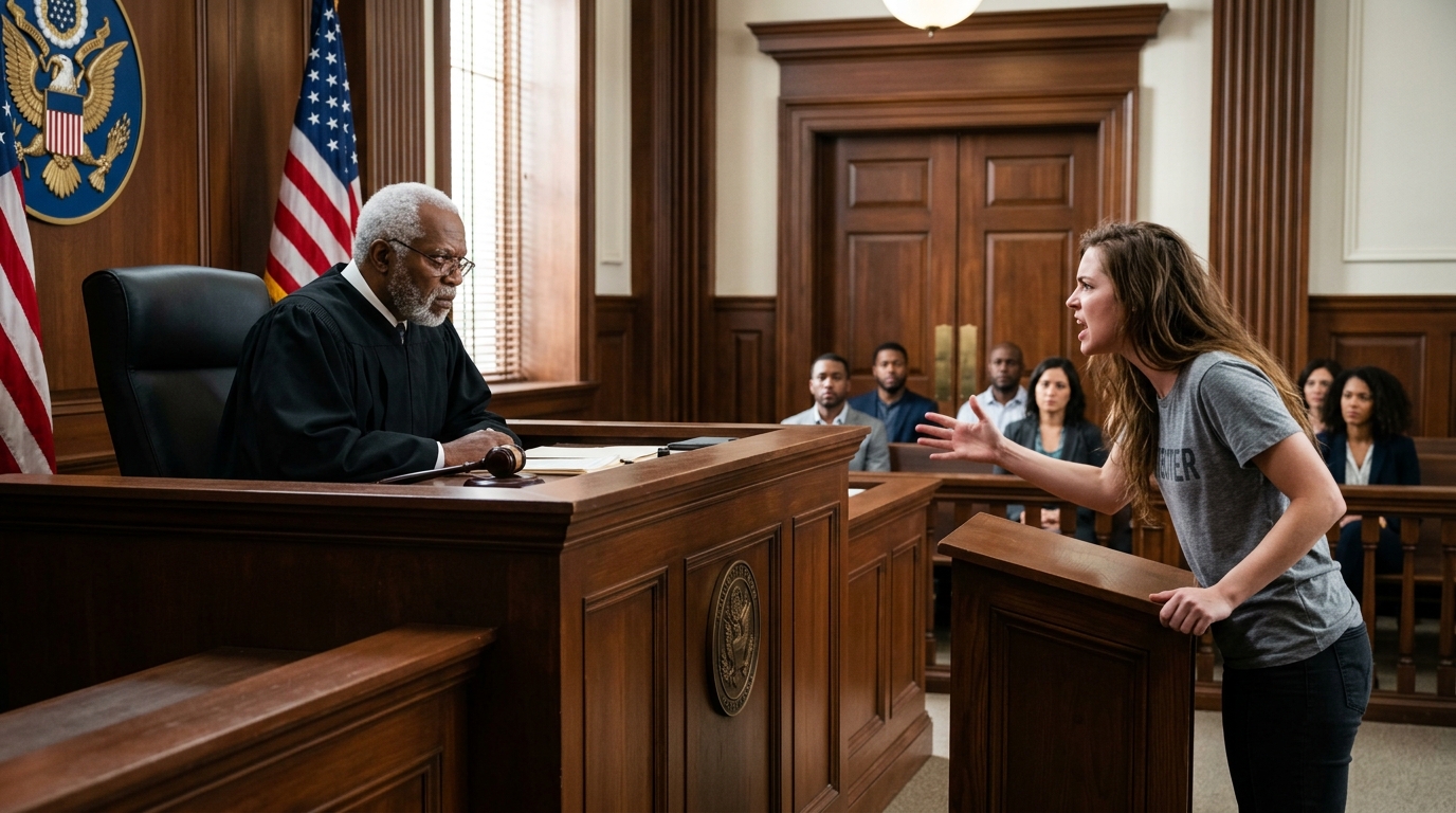 A vádlott gyűlölettel teli ingben lépett be a bíróságra – Amit a bíró ezután tett, az az egész termet lefagyasztotta A Lakeview Megyei Büntetőbíróság délelőtti ülése már feszült volt, mire a vádlott végre megjelent. A huszonöt éves Samantha Doyle megbilincselt csuklóval, nyílt dacra felemelt állal lépett be az oldalsó bejáraton. Az ellene felhozott vádak – súlyos testi sértés, rendzavarás és letartóztatás elleni ellenállás – elég súlyosak voltak ahhoz, hogy tömeget vonzzanak, de nem magyarázták a tárgyalóteremben hirtelen feltörő zihálások hullámát. Az inge volt az. Egy egyszerű fehér póló, de elöl négy vastag fekete szó húzódott félreérthetetlenül szélesen – szavak, amelyeket a végrehajtó azonnal megpróbált elrejteni. Túl késő volt. Mindenki már látta őket. Az üzenet szándékos volt, úgy viselték, mint egy provokatív jelvényt. Samantha lassan elmosolyodott, miközben végigpásztázta a termet, tekintete éles precizitással megállapodott a pulpituson, ahol Theodore Grant bíró, egy hatvanas évei elején járó fekete férfi, szilárd, megfejthetetlen nyugalommal figyelte.  Kirendelt védője gyorsan odahajolt, sürgető és halk hangon. „Samantha, vedd le az ingedet. A bíróságon van valami más, amit felvehetsz.”  „Nem öltözöm át” – mondta hangosan, ügyelve arra, hogy az egész terem hallja. „Hallottál már a szólásszabadságról?” Grant bíró meg sem rezzent. Arckifejezése nem keményedett meg, hangja nyugodt maradt. Kissé hátradőlt, és tanulmányozta a nőt – nemcsak a szavait, hanem a mögöttük rejlő szándékot is, elkülönítve a haragot a számítástól, a provokációt a céltól.  „A bíróság nem folytatja az eljárást, amíg a vádlott gyújtó nyelvezetet tartalmazó öltözéket visel” – mondta nyugodtan. „Átöltözhetsz megfelelő ruhába, különben bírósági megvetéssel nézhetsz szembe.” Samantha éles gúnyt eresztett meg. „Ó, persze. Egy fekete bíró mondja meg, milyen nyelvezet megengedett. Milyen eredeti.” A teremben elcsendesedett. Még az ügyvédje is megdermedt mellette.