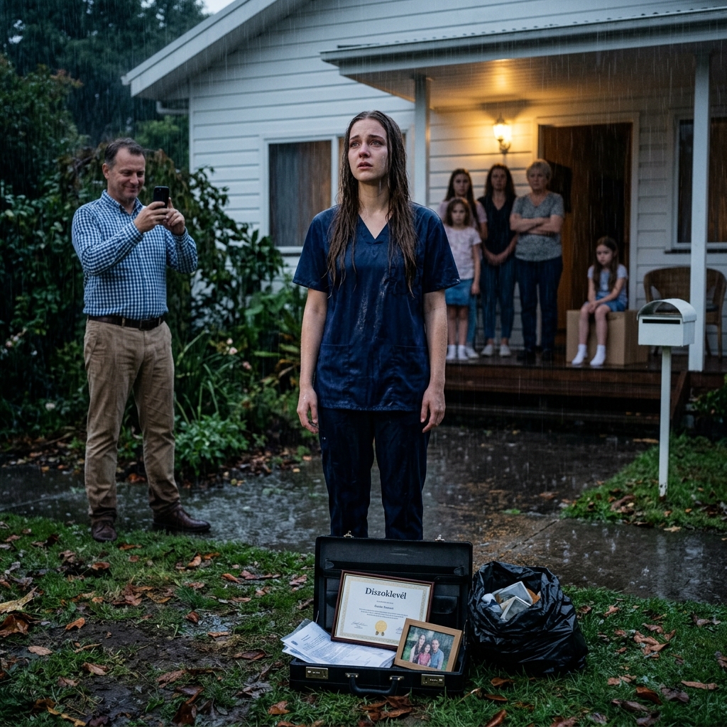 Én voltam a csendes infrastruktúra, ami összetartotta az életüket. Nyomon követtem a számlákat. Én intéztem a gyógyszertári ügyeket. Én intéztem a kutya gyógyszerét, a bevásárlást, az apró, láthatatlan dolgokat, amiket senki sem vesz észre, amíg abba nem hagyják a dolgukat.  A harmadik napra már heti egy moteldíjam volt, két extra éjszakai műszakom, és pontosan háromszáznegyvenegy dollárom maradt az étel, a benzin és a tárolás után. Jobban meg kellett volna rémítenie, mint amennyire. Ehelyett tisztán éreztem magam. A munkahelyemen a káosz értelmet nyert. Hajnali kettőkor bejött egy autóütközött juhász, és a kezem már biztos volt, mire az agyam utolérte. Dr. Mercer észrevette. A műszak végén megállított, és azt mondta: „Savannah, te már most is olyan valaki munkáját végzed, akinek a haladó sebészeti osztályunkon kellene lennie. Miért nem jelentkeztél még?” Majdnem felnevettem. Otthon mindig árulásnak tekintették, ha többet akarok magamnak. A munkahelyemen ez lehetőségnek tűnt. Ugyanezen a napon Noah három dolgot írt egy jegyzettömbbe, és átcsúsztatta az étkezőasztalon. Lakhatás. Tanúsítvány. Határok. Szóval találtam egy szobát egy nyugdíjas autószerelő garázsa felett, ami egy Mrs. Delaney nevű özvegyé volt. Jelentkeztem a sebészeti pálya programba. A vészhelyzeti elérhetőségemet anyámról Noah-ra változtattam. Eközben a ház, amit magam mögött hagytam, remegni kezdett. Mrs. Delaney ismerte a régi környékem felét, és a hatodik napra már az ajtómon kopogott, és száraz hangján közölte a híreket, ami jobban tisztelte a tényeket, mint a pletykákat. Apám kiabált a kocsifelhajtón. A kábeltévés srác jött és ment, mert senki sem tudta a jelszót. Anyám sírt a Costco-nál. Tessa üzenetet írt, hogy apa dühös, mert nem intéztem a biztosítási emlékeztetőt, és most késedelmi díjat kell fizetnem. Újra és újra ugyanaz történt. Nem bánat. Munka. Aztán egy régi munkatársam üzenetet írt, hogy apám megmutatta valakinek a gyepvideót, mintha azt hitte volna, hogy ez bizonyítja az igazságot. Visszaütött. Az emberek nem voltak lenyűgözve. Arról beszéltek, hogy milyen kegyetlenül néz ki. Ugyanazon a héten elfogadták a minősítési kérelmemet. A kórház beleegyezett, hogy a költségek nagy részét finanszírozza, ha elkötelezem magam az egyéves program mellett. Ugyanazon a napon, amikor apám szétesett, mert abbahagytam a háztartási cikkek cipelését, én abba a karrierbe léptem, amiről mindig úgy tett, mintha túl komolytalan lennék ahhoz, hogy megérdemeljem. És egy héttel később, tiszta sötétkék műruhában állva egy állatmentő adománygyűjtő rendezvényen a régi környékem közelében, miközben Dr. Mercer bemutatott az embereknek, mint a csapat egyik legjobb technikusát, átnéztem a mezőn, és láttam, hogy apám a szomszédokat nagyobb tisztelettel beszéli velem, mint valaha. Ekkor tudtam, hogy nem kell tönkretennem őket. Csak abba kellett hagynom a cipelésüket.