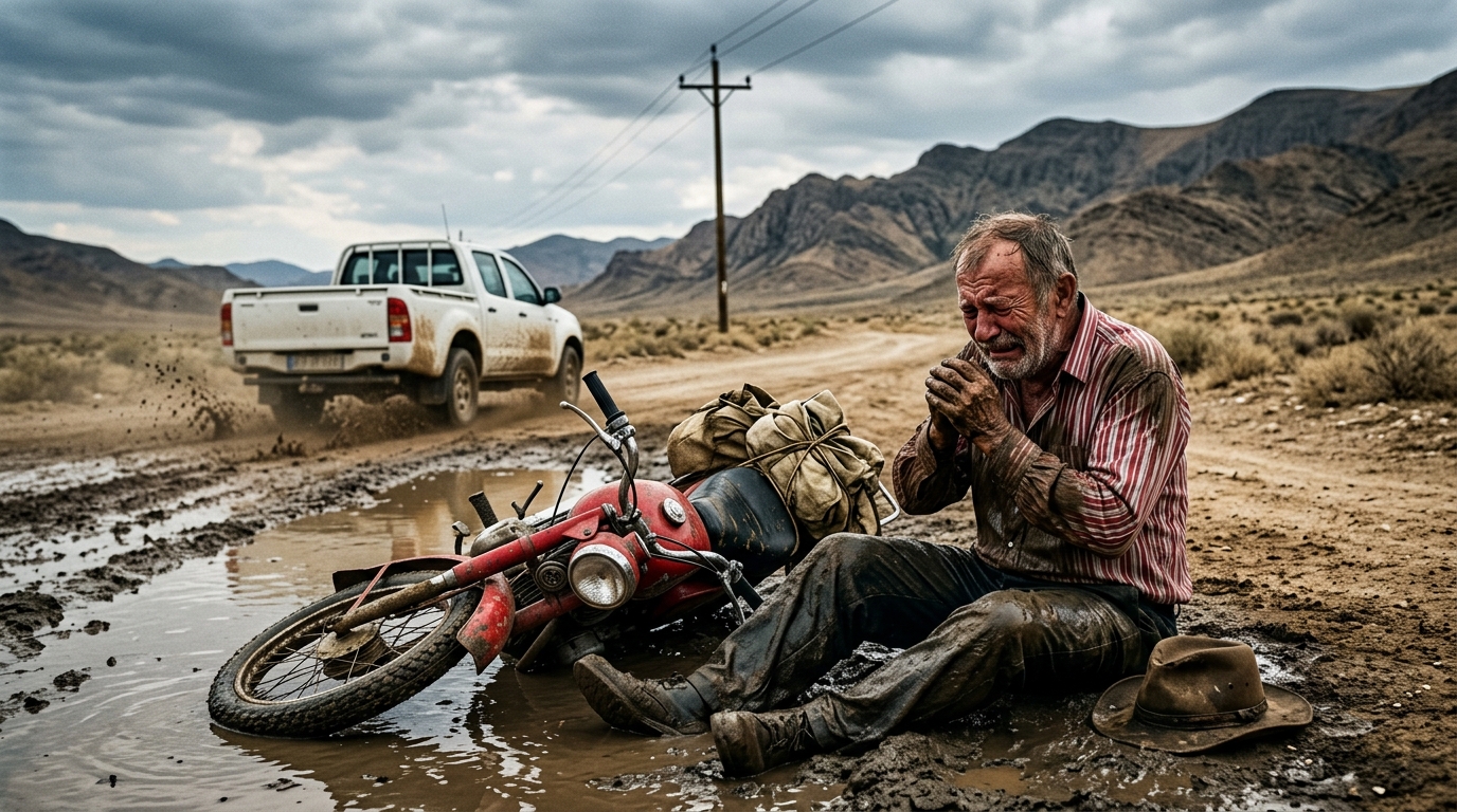 70 évesen azt hittem, hogy az életem itt ér véget, egy sárpocsolyában, mint egy szemét.  A régi AX motorom már nem bírta sokáig, és leállt. A csizmámat koszos víz borította. Hideg volt.  Aztán egy hatalmas motor dübörgését hallottam. Egy fekete terepjáró csapódott be nekem. A sofőr a szemembe nézett, elmosolyodott, és fékezés helyett gyorsított. Szándosan dobtak a vízbe. Az aszfalton lévő egyenetlenségtől elakadt a lélegzetem. Nyálkát nyeltem. Égő olaj és kosz szaga volt. Hallottam a vicceiket és a kuncogásukat a pilótafülkéből, ahogy teljes sebességgel elindultak. Öregnek éreztem magam. Haszontalannak. Teljesen megalázottnak az utca közepén. Hirtelen egy árnyék takarta el a kis lámpámat. Egy fiú volt. Magas, széles hátú, nyakkal és tetoválásokkal teli arccal. A hasam dióhéjban van. Azt gondoltam: “El fogják lopni azt a keveset, ami még megmaradt.”  – Kelj fel, főnök. Kapaszkodj belém – mondta. Horkoló hangon csengett, de simán.  Kezt rázott velem, és kihúzott a pocsolyából. Úgy emelte fel a nehéz biciklimet, mintha papírból lenne. De aztán látta, hogy a jobb karomon csöpög a vér. Láttam, ahogy megváltozik a tekintete. A szeme elsötétült. “Ne mozdulj innen!” – morogta. Felpattant a biciklijére, és démonként elindult. Rögtön a következő lámpánál elkapta őket. Sántikálva elsétáltam a sarokig, és mindent láttam.  A tetovált fiú leszállt a biciklijéről. Nem kiabált. Egy szót sem szólt. Előhúzott egy vasalót a nadrágjából, és a kerekekre mutatott.  PUMM. PUMM. PUMM. PUMM. Négy száraz tollpihe. Mind a négy kereket kilyukasztotta a váltón.  A 4×4-es “bátrai” úgy kezdtek sikoltozni, mint a kisgyerekek. Leengedték az ablakokat, könyörögve az életükért. A borzalomtól szó szerint összeszarolták magukat. Esküszöm rád. A puskapor szaga hirtelen összekeveredett a félelem pestisével. A fiú letette a fegyvert, és kikukucskált a vezetőoldali ablakon, hogy megadja neki, amit megérdemel, de amikor meglátta az arcát, a tetoválás elsápadt. Kinyitotta az ajtót, hátralépett, és egyetlen mondatot mondott, amitől megfagyott a vér az eremben.