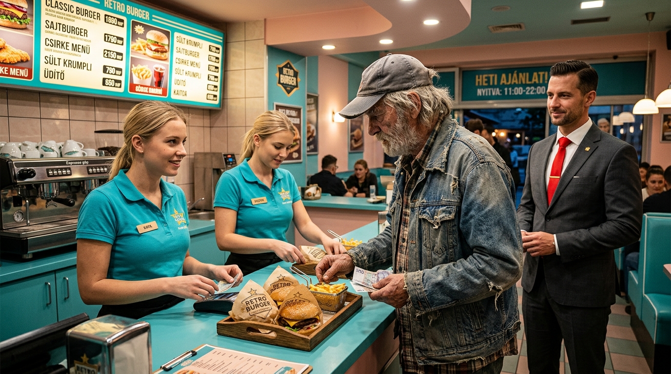“UNDORÍTÓ ÖREGEMBER” 💔 Két alkalmazott gúnyolt egy idős embert, aki békésen evett anélkül, hogy tudta volna, hogy aznap ő lesz a főnökük. Szerinted mit fog velük csinálni?