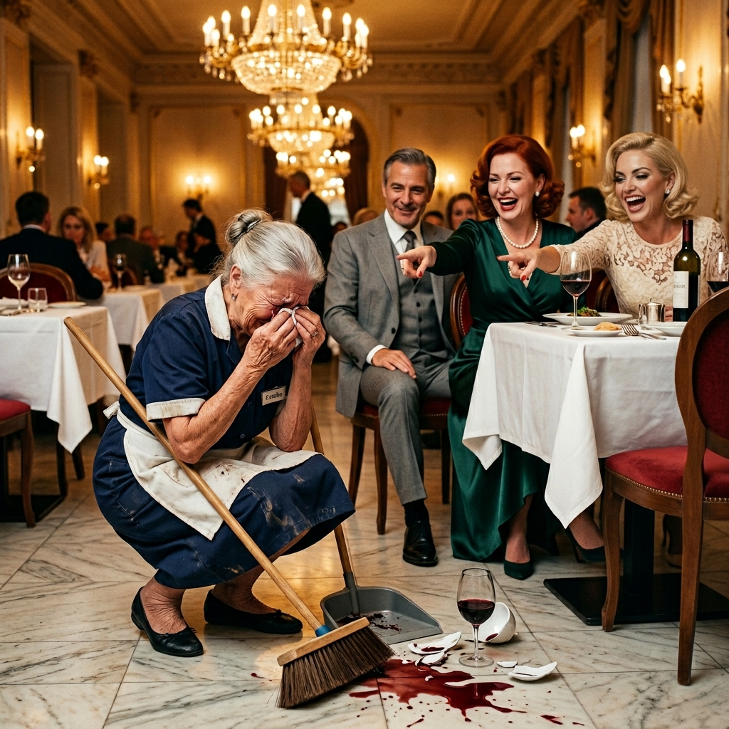 Egy luxusétteremben összegyűlt vendégek kezdték gúnyolni az idős, körülbelül hatvanéves takarítónőt. Amikor a férjem mindezt meglátta, felállt az asztalunktól és odament hozzájuk – és amit ezután tett, az az egész termet megdöbbentette.  Egy luxusétteremben ünnepeltük a tizedik házassági évfordulónkat. Két pár ült mellettünk – gyémántokkal díszített nők divatos ruhákban és férfiak tökéletesen szabott öltönyökben, csillogó órákkal.  Először nem törődtünk velük, és továbbra is élveztük az estét és az ünneplést.  De hamarosan hangosan felnevettek, és a hangjuk visszhangzott az egész teremben. Hirtelen az egyik férfi nagyot mozdult… és szándékosan felfordított egy pohár bort. A vörösbor kiömlött a földre, összekeveredve az üvegszilánkokkal.  A takarítónő odarohant – egy vékony nő, körülbelül hatvan év körüli, gondosan formázott hajjal. Gyorsan lehajolt és takarítani kezdett, halkan bocsánatot kérve, bár nyilvánvaló volt, hogy egyáltalán nem az ő hibája volt.  És ebben a pillanatban hallottuk…  – “Jaj, Istenem” – mondta gúnyosan a szőke, az orrát rángatva. – „Nem lehetne egy fiatalabbat találni erre a munkára?” A barátnője nevetett. 😨😨 – „Nézd a cipőjét – teljesen el van rontva. Ez a luxusétterem hajléktalanokat alkalmaz?” A nő keze remegett… de tovább takarított. Megráztam a férjem kezét. Éreztem, hogy valami eltörik benne. Csendben figyelte a jelenetet… aztán lassan felállt és odament hozzájuk – és amit ezután tett, az minden jelenlévőt megdöbbentett… A folytatás az első hozzászólásban található 👇👇👇