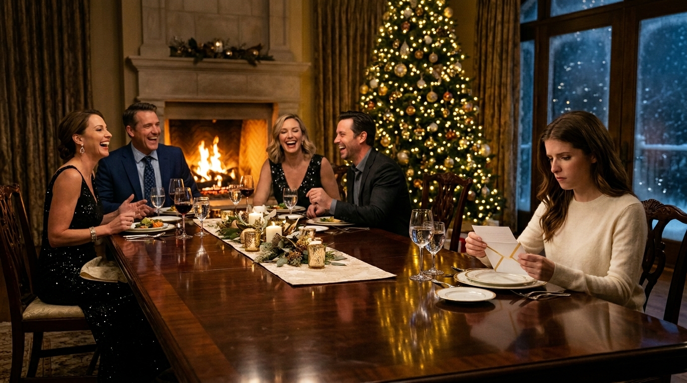 Egy karácsonyi asztalnál egy 10 millió dolláros aspeni faházban anyám átadta a nővéremnek egy új Porsche kulcsait, a sógoromnak egy órát adott, ami többet ért, mint a főiskolai tandíjam, majd egy egyszerű fehér borítékot csúsztatott felém a mahagóni asztalon, lágy mosollyal, és amikor kinyitottam, és rájöttem, hogy mindenki előtt számlázzák ki a vacsorát, valami végre kihűlt bennem.  Az aranydoboz először Damonhoz került. Kinyitott egy Patek Philippe órát, és úgy mosolygott, mintha az övé lenne a szoba.  Aztán a nővérem, Brittany kapta meg a Porsche kulcsait. Felsikoltott, anyám felemelte a pezsgőspoharát, és az aspeni faház tüze arany fényt vetett mindannyiukra, mintha királyi családtagok lennének.  A mahagóni asztal túlsó végén ültem egy krémszínű pulóverben, bolyhos könyökkel, 33 évesen, pontosan úgy öltözve, ahogy a családom szeretett: felejthetően.