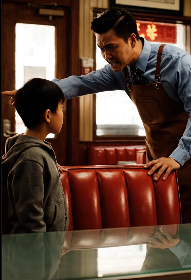 餐廳經理告訴一個12歲的男孩不要再「免費坐」了——「你可以到外面等，」她說。但當一個騎摩托車的人走進來，把一個狗牌放在桌子上，揭示了男孩在等誰時，整個餐廳頓時鴉雀無聲。