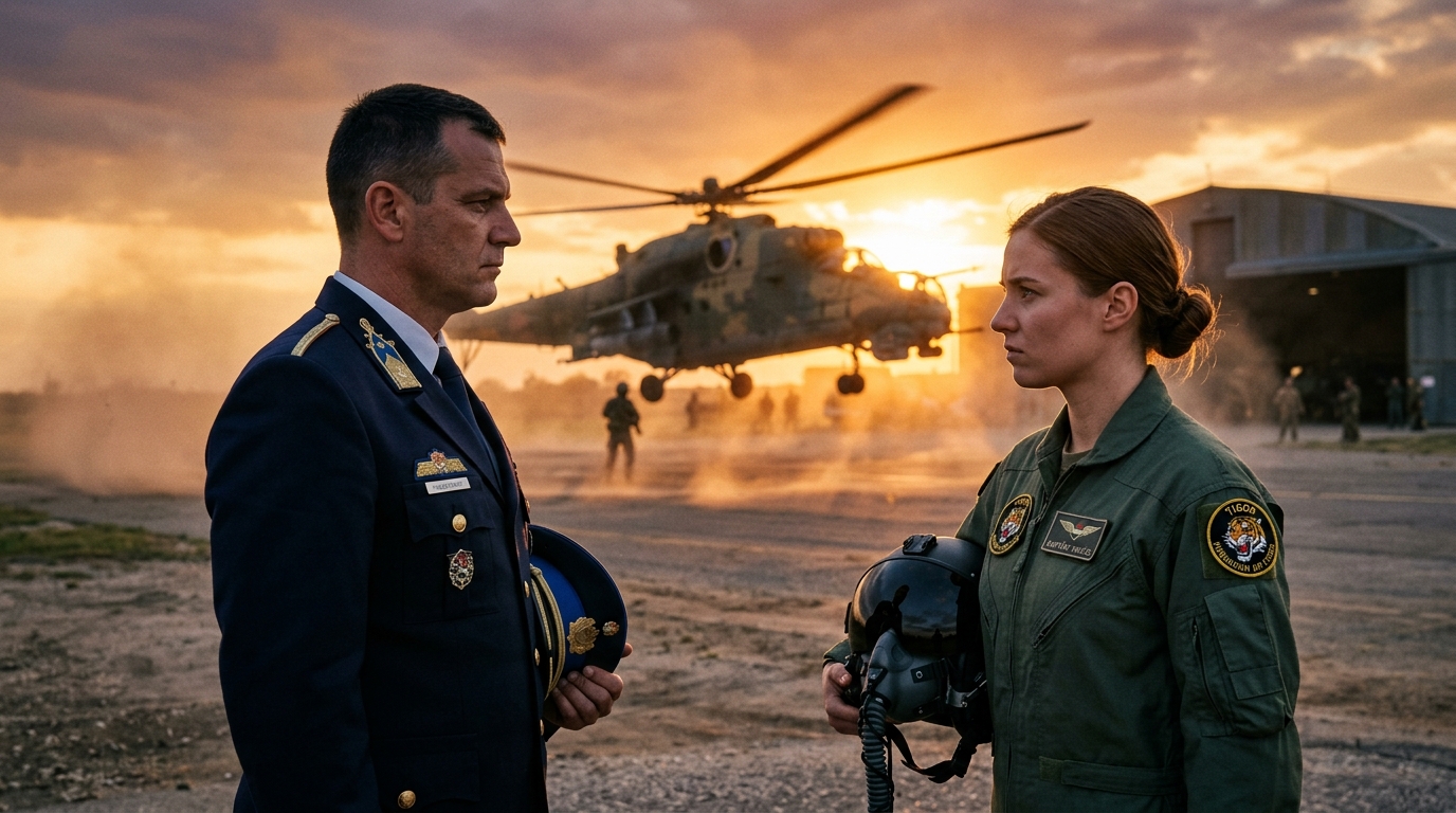 Eltiltották az Apache repülésétől – míg egy admirális öt szava mindent megváltoztatott  A csend az eligazító teremben jobban nyomasztotta, mint a falakon túl várakozó sivatagi hőség. Lyric Castellane kapitány – a Falcon Ridge Légibázis legkiválóbb pilótája – számára úgy tűnt, mintha maga az idő állt volna meg abban a pillanatban, hogy a neve eltűnt a fedélzeti tábláról. Ez nem egy egyszerű áthelyezés volt. Ez valami sokkal rosszabb volt.  Egy törlés.  Bridger Tallmadge őrnagy, a megingathatatlan tekintélyéről ismert impozáns műveleti tiszt a névsor mellett állt. De ma valami más volt. Szokásos magabiztossága eltűnt, helyét egy olyan merevség vette át, ami valami erőltetett… valami megoldatlan dologra utalt. Teljesen elkerülte a tekintetét.  „Ön megkarcolódott, kapitány” – mondta Tallmadge szándékosan halkan, arra kényszerítve a körülötte lévő pilótákat, hogy előrehajoljanak, és meghallják a szavait. „Azonnal hatályba lép. Adják be a repülési naplóikat.”  Lyric érezte, hogy kifut a vér az arcából, de a fegyelem szilárdan tartotta. A testtartása nem ingott meg. – Uram, tisztelettel – felelte fegyelmezett hangon –, a repülés előtti ellenőrzéseim befejeződtek. Hét hónapot töltöttem a gyakorlatra való felkészüléssel. A repülőgép készen áll.  Tallmadge állkapcsa megfeszült. – A repülőgép repül – mondta kifejezéstelenül. – De ön nem.  Feszültség hullámzott végig a termen. Sable Oaks hadnagy, egy fiatal pilóta, akinek alig a fele annyi repült órája volt, mint Lyricnek, nyugtalanul fészkelődött a fal közelében. Zavarodottsága tükrözte azt, amit mindenki más is gondolt. Miért hagyná félre a parancsnokság a legjobb pilótapillanatait egy NATO-megfigyelők előtti éleslövészeti bemutató előtt?  – Milyen alapon, őrnagy úr? – kérdezte Lyric, látszólag nyugodtan, miközben valami éles és veszélyes moccant alatta.