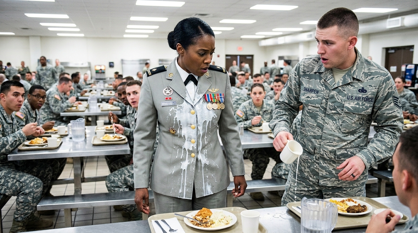 „Forró tejet öntött egy „véletlenszerű tisztre”, és nevetett – míg egyetlen ezüstcsillag mindent meg nem változtatott” A Harbor Point kiképzőállomás haditengerészeti menzája zümmögött az a fajta zajtól, amely mindig követi a fiatal önbizalmat – nevetés visszhangzott az acélasztalokon, csizmák csapódtak a csempéhez, pletykák terjedtek gyorsabban, mint bármely hivatalos parancs. Tyler Briggs matróz újonc két barátjával az italpult közelében ült, és úgy vigyorgott, mintha az egész bázis körülötte forogna.
